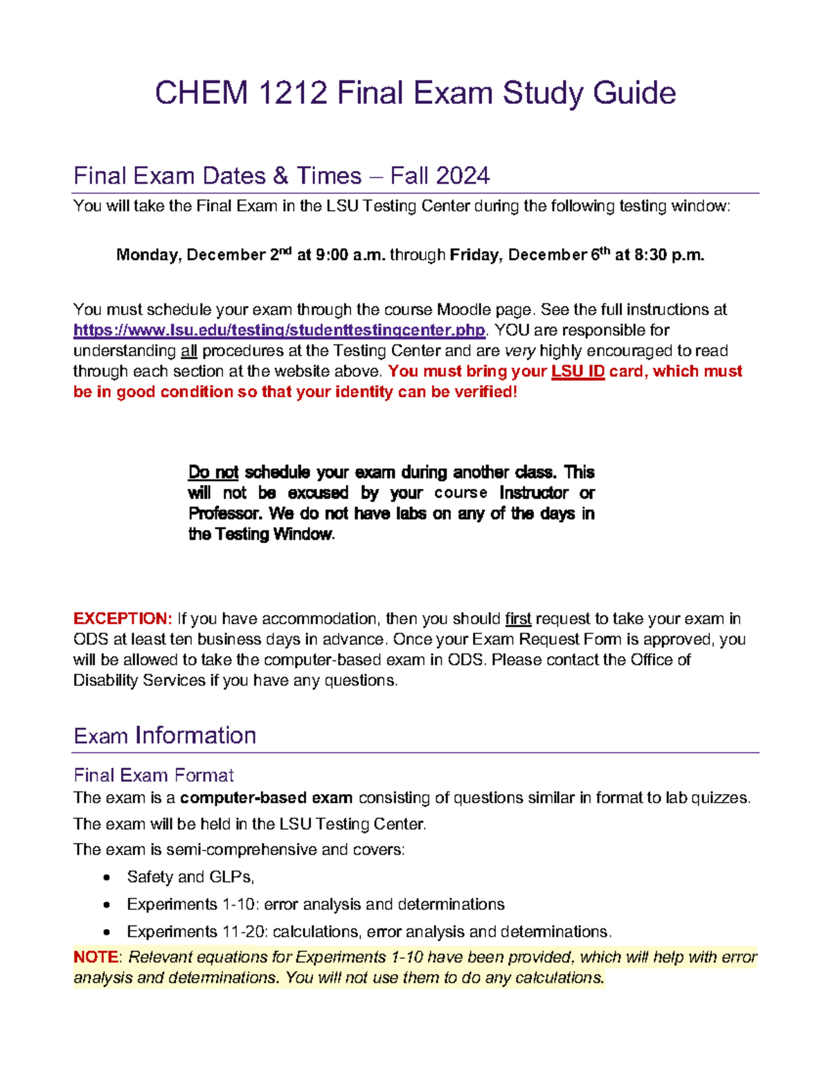 FA24 CHEM 1212 Final Exam Study Guide & Tips for Success - Studocu