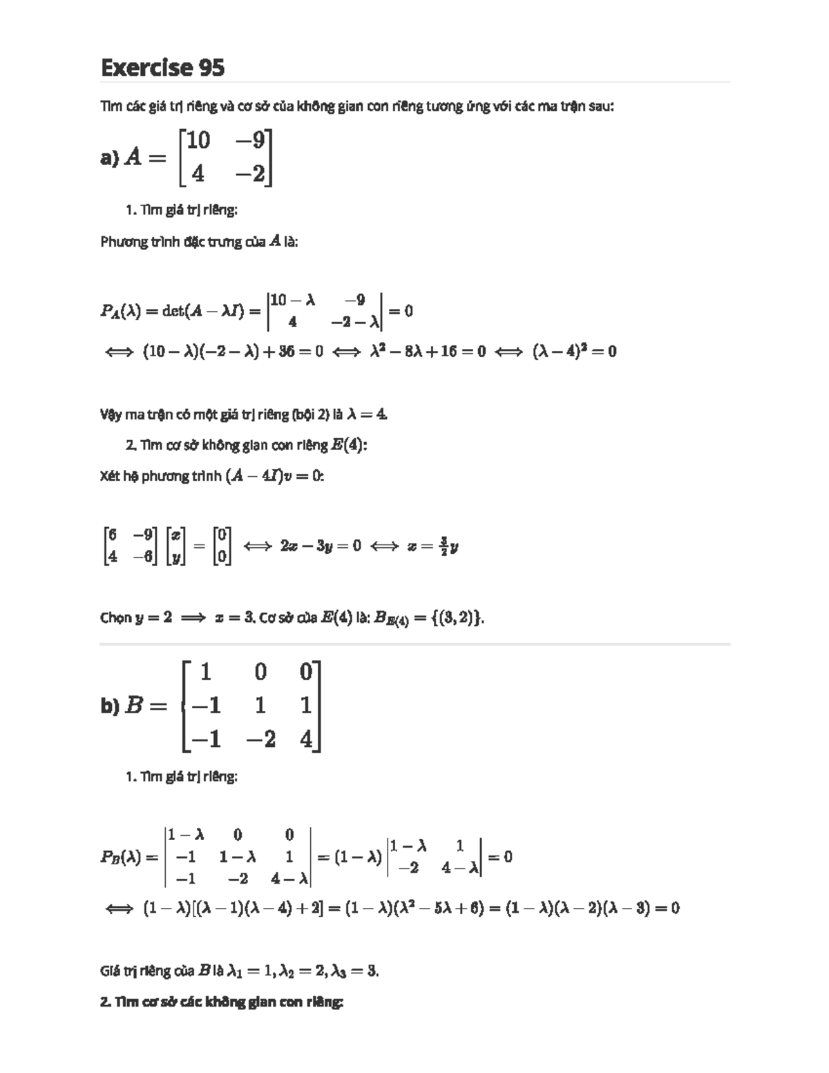 Giải Bài Tập: Giá Trị Riêng và Vector Riêng (Exercise 95-110) - Studocu