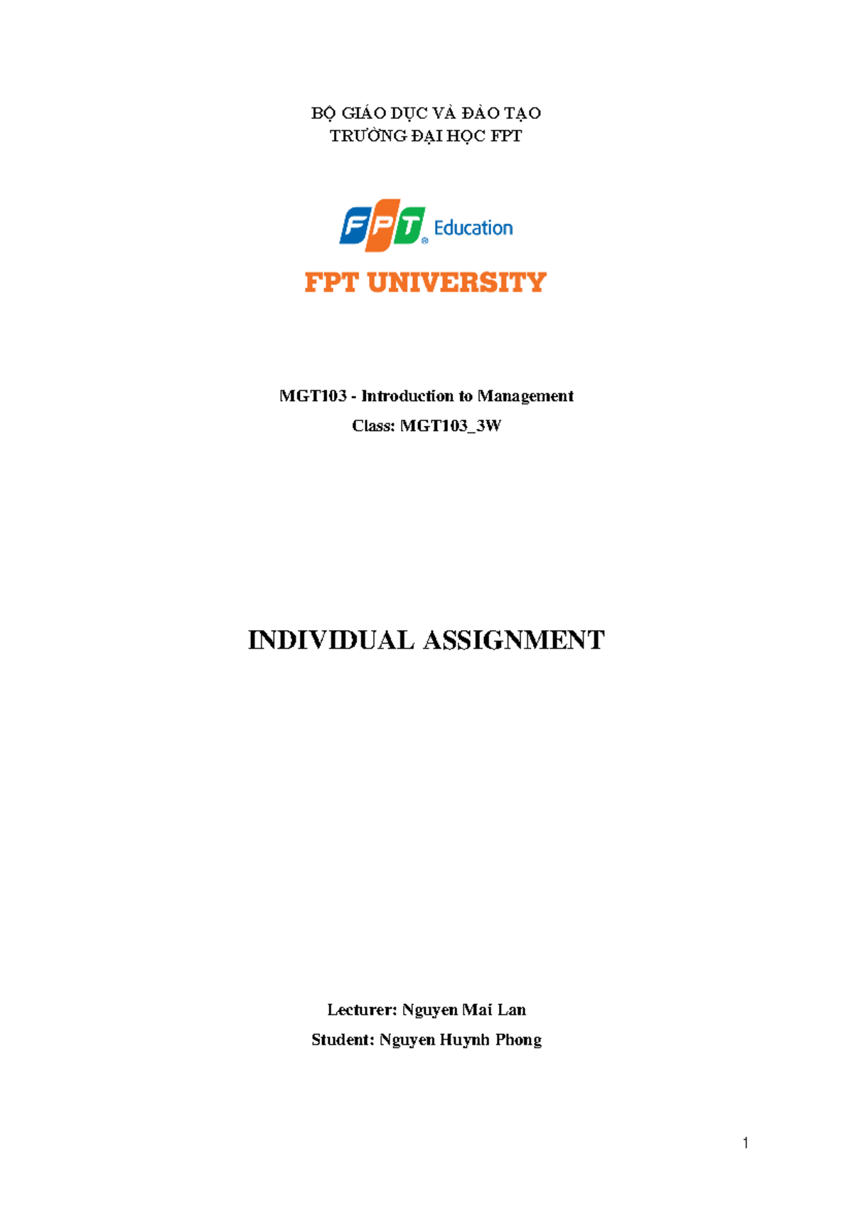 MGT103 - Individual Assignment on Management Skills & Insights - Studocu