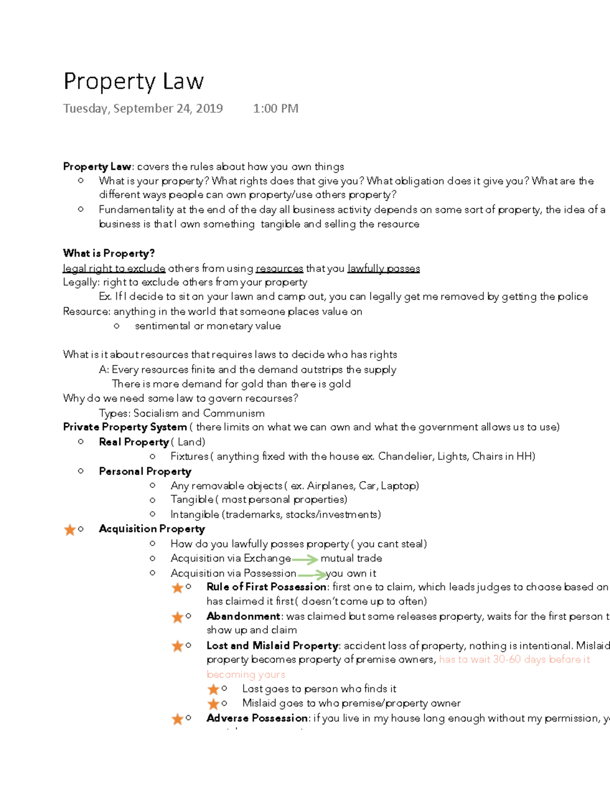 Property Law - Lecture Notes on Ownership and Rights - Studocu