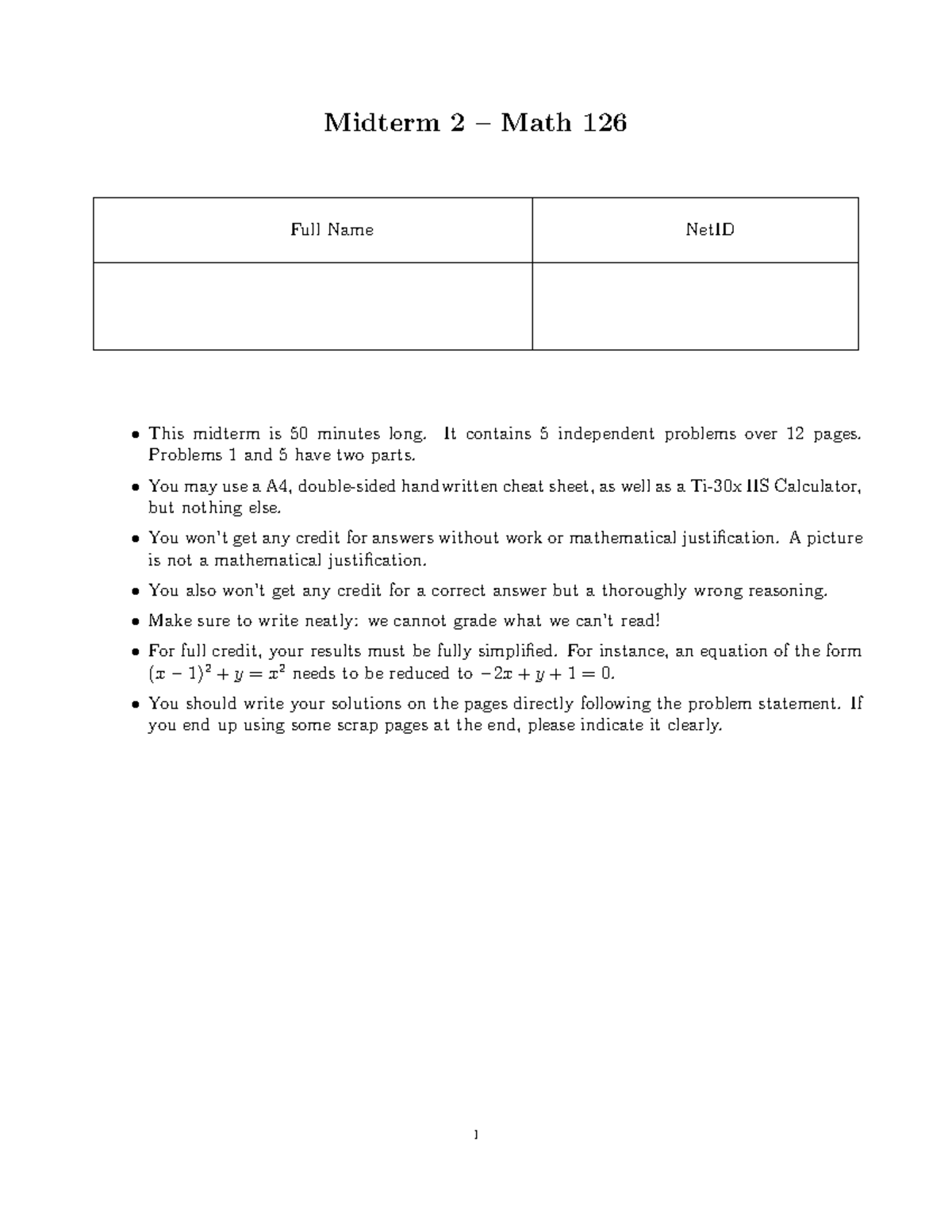 Math 126 Midterm 2 Exam II - Previous Exam Problems Overview - Studocu