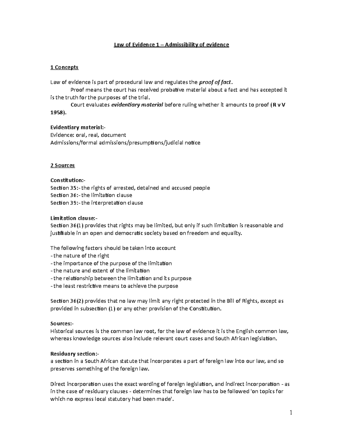 Evi3701 Final Exam Notes: Law of Evidence Overview and Key Concepts ...