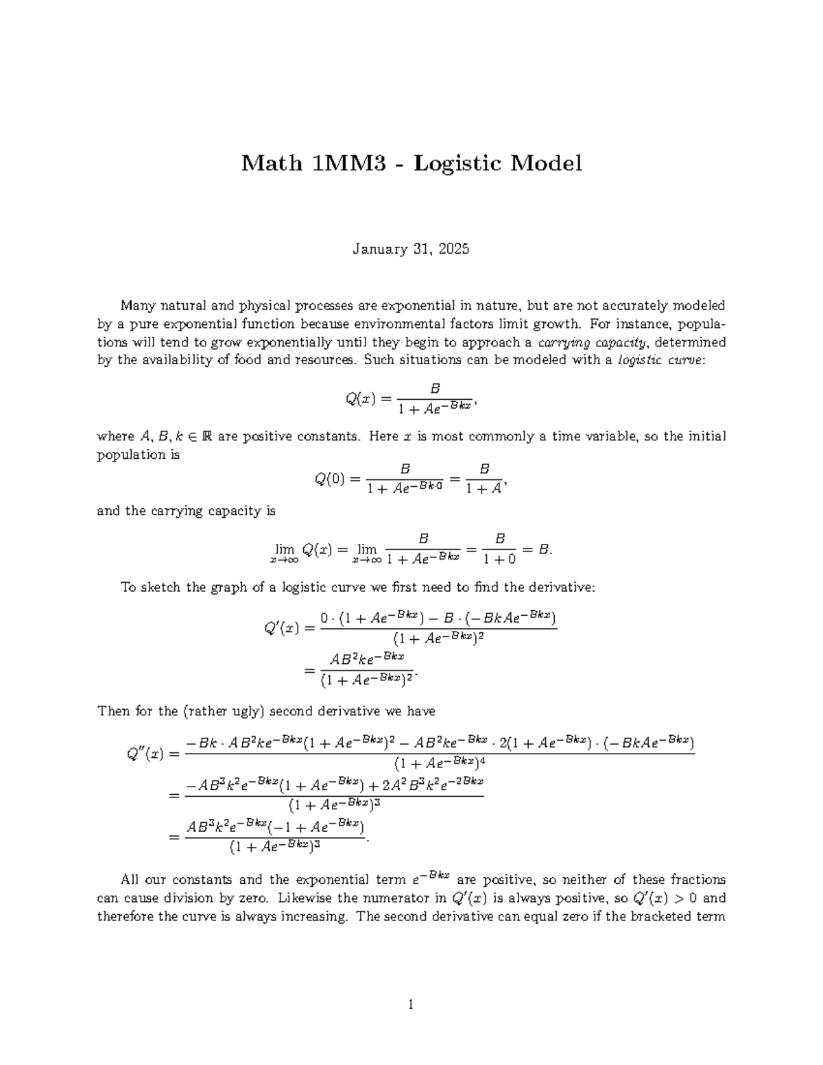 Logistic Model - math - Math 1MM3 - Logistic Model January 31, 2025 ...