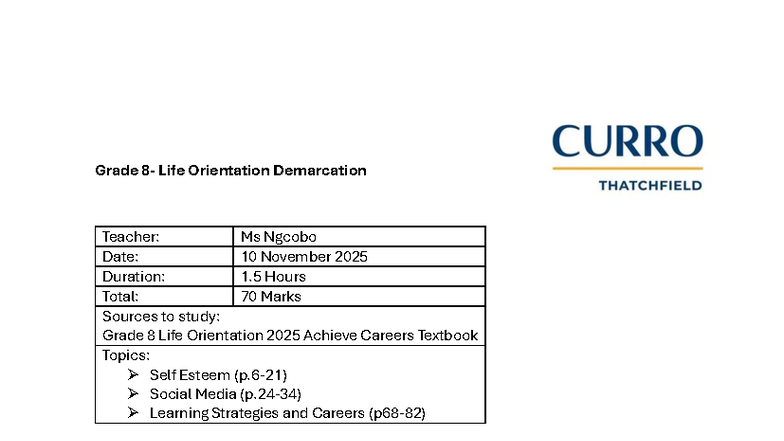 Grade 8 Life Orientation Demarcation - Exam Prep Guide - Studocu