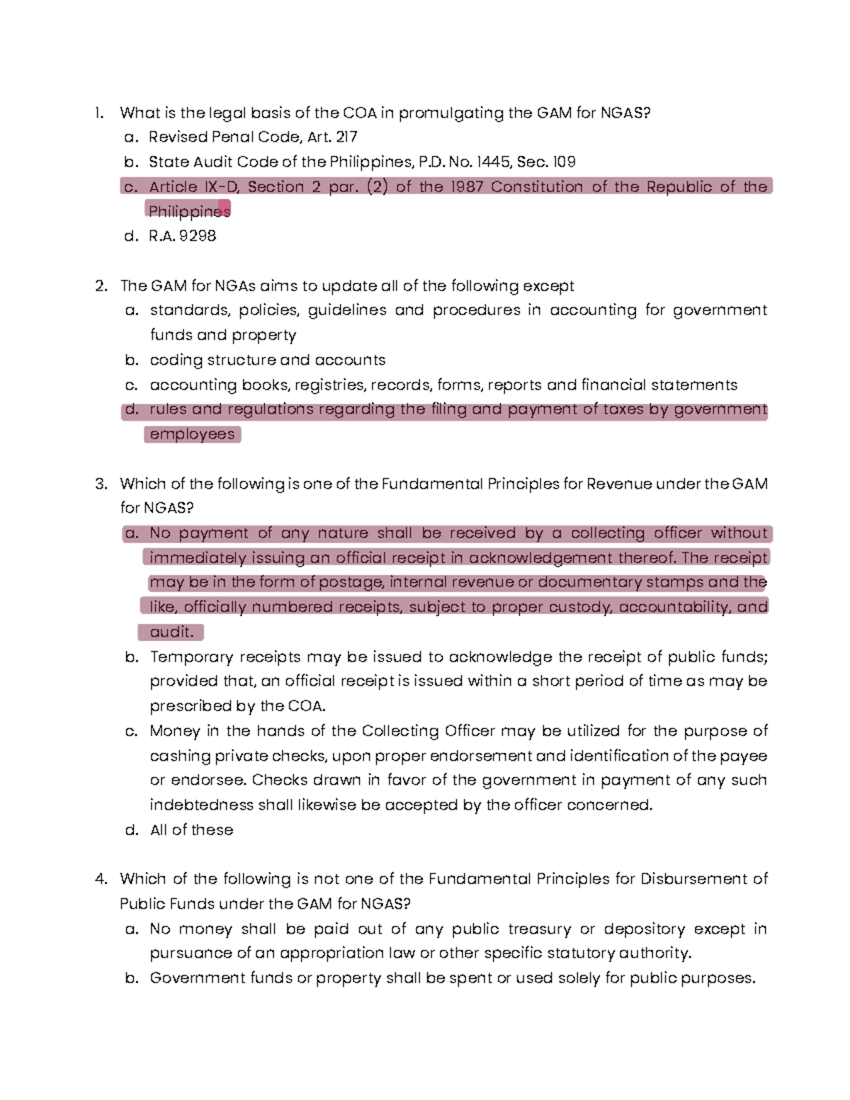 Government Accounting Reviewer: Legal Basis and GAM for NGAs - Studocu
