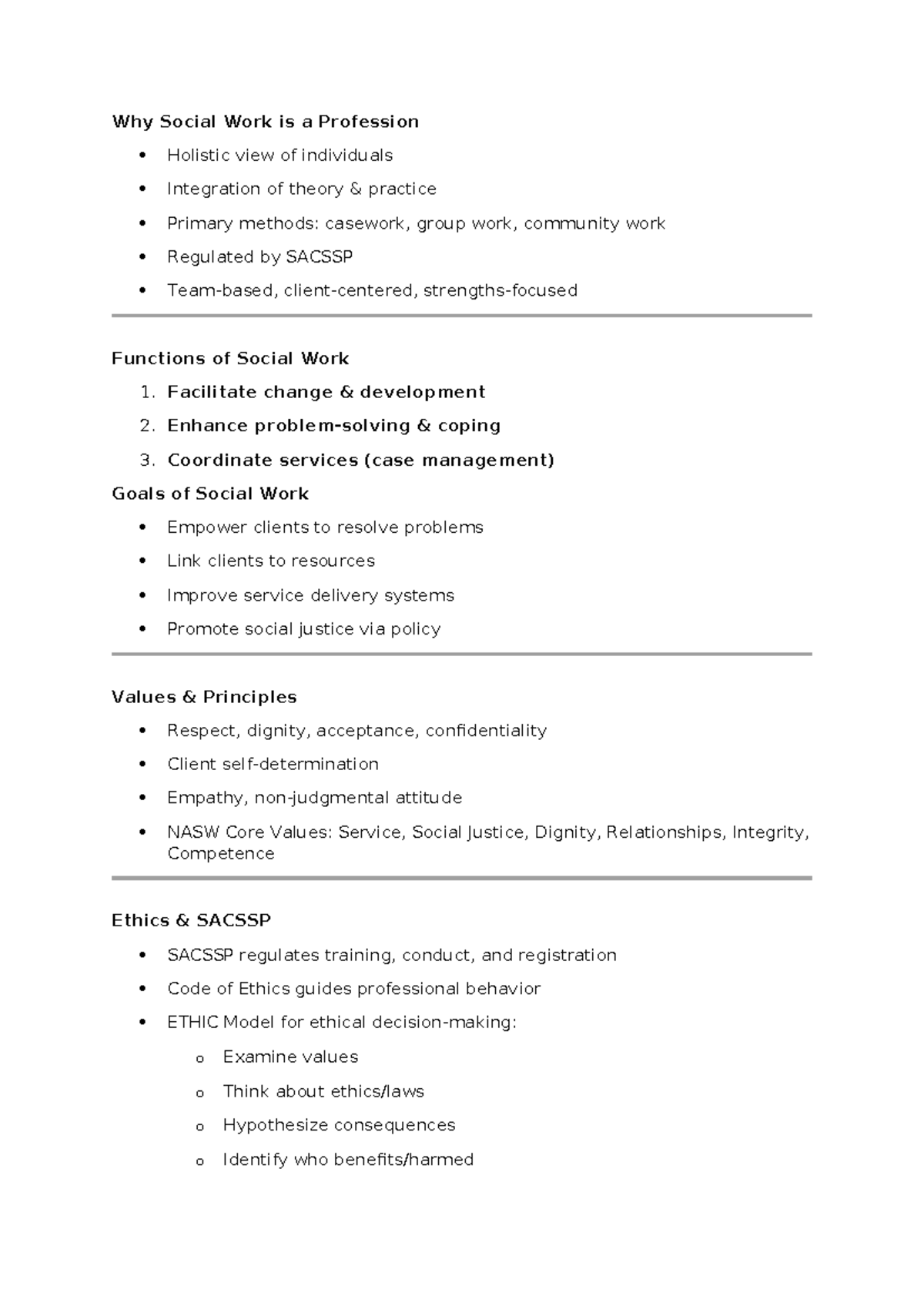 BSW1502 Summary: Understanding Social Work Principles and Ethics - Studocu