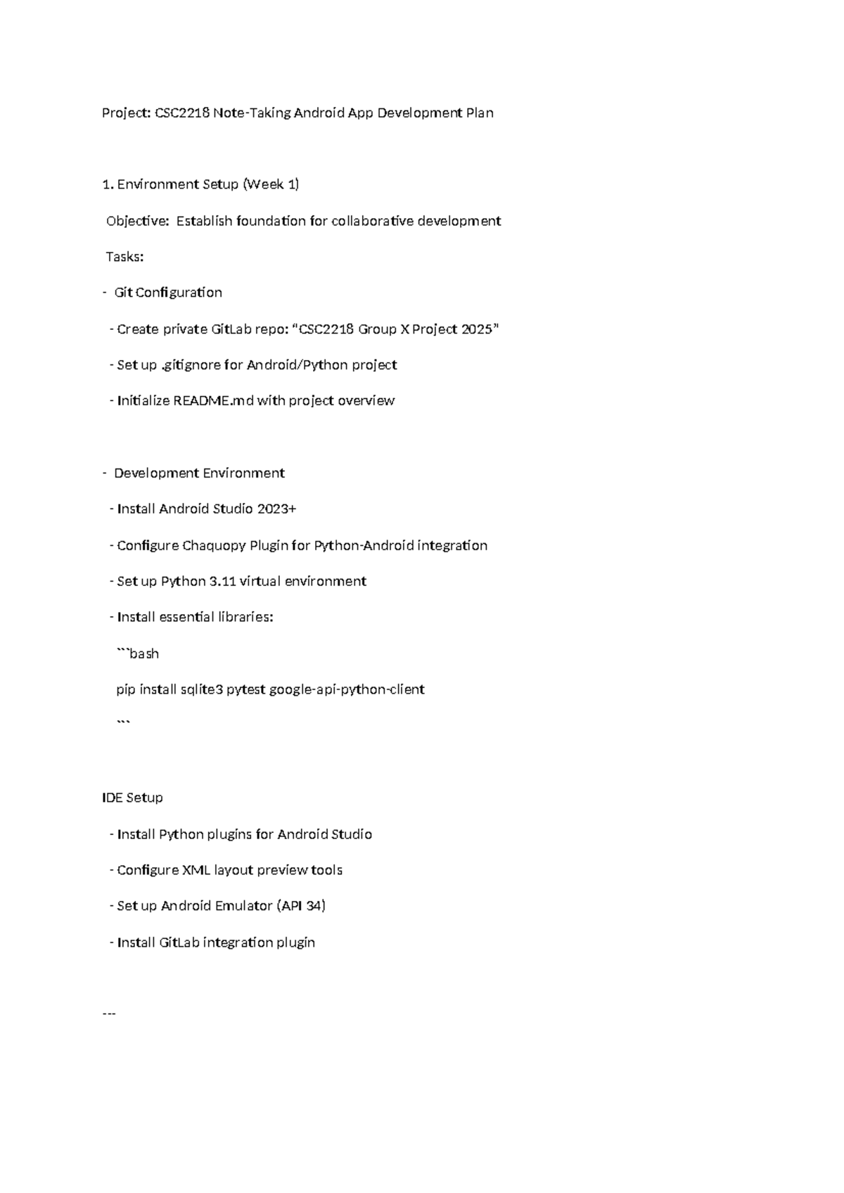 Project plan for CSC2218 Android app development (Week 1) - Studocu