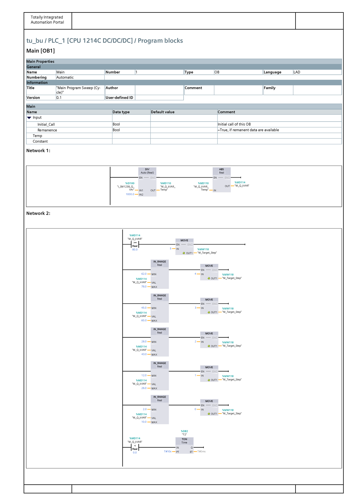 Totally Integrated Automation Portal tu_bu PLC_1 Program Blocks ...