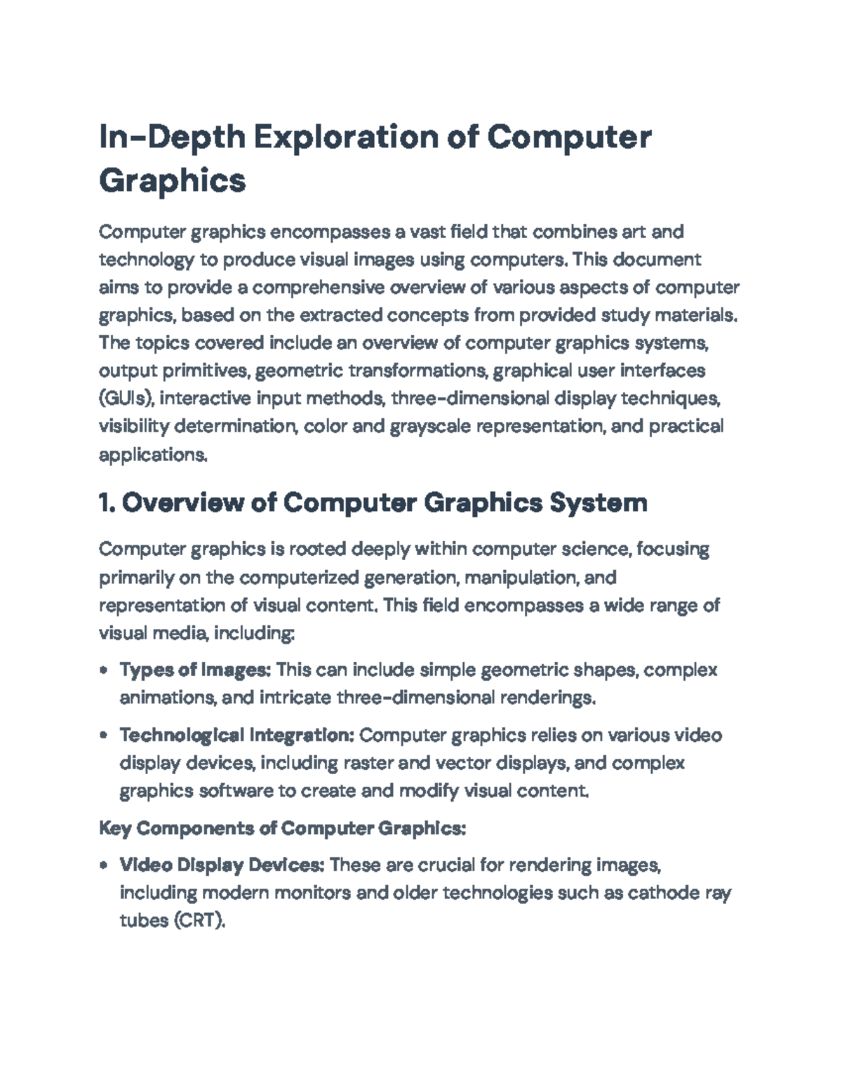 Comprehensive Overview of Computer Graphics Concepts and Applications ...