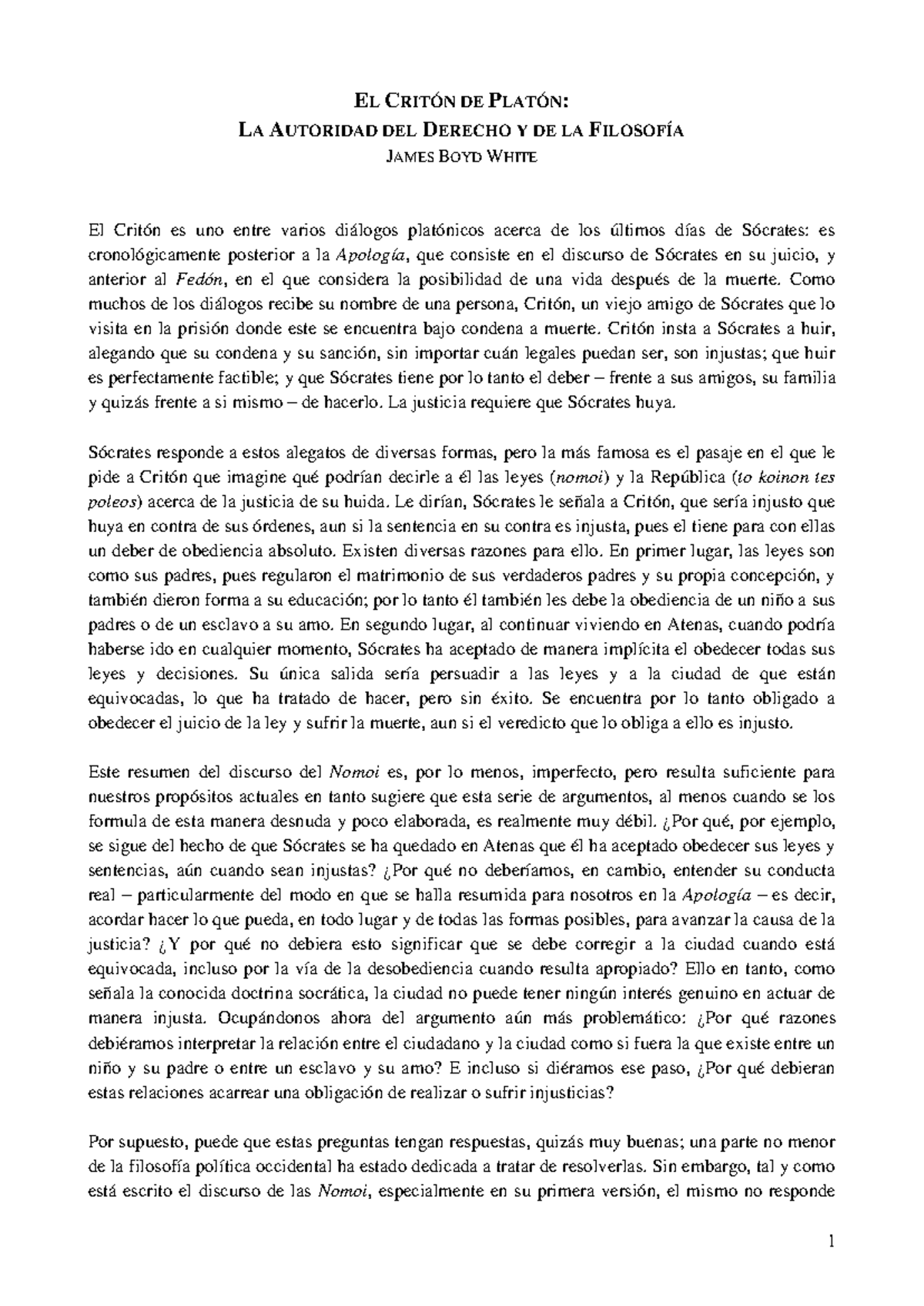 Estudio de El Critón de Platón en la carrera de Derecho - Análisis y ...