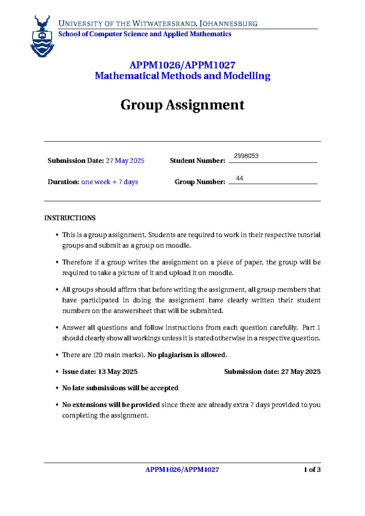 Mathematical Methods Group Assignment (CSAM 2025) - Optimizing ...