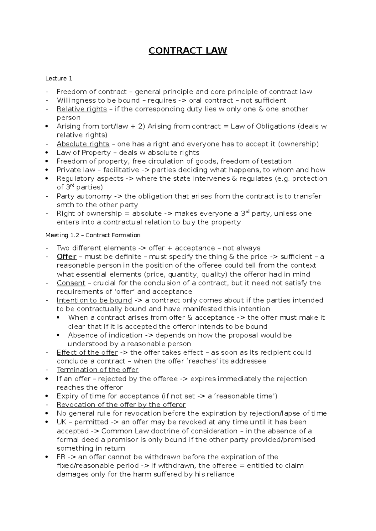 Contract LAW Overview: Key Concepts and Principles Explained - Studeersnel