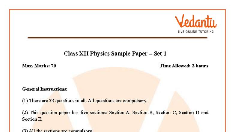 CBSE Class 12 Physics Sample Paper Set 1 with Solutions (2025-26) - Studocu