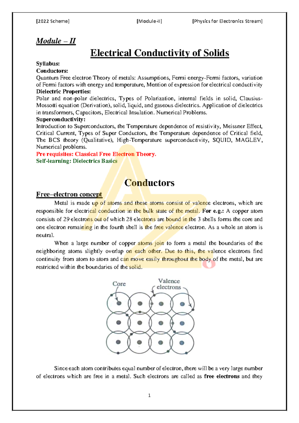 BPHYE 102 Module II: Electrical Conductivity & Dielectric Properties ...