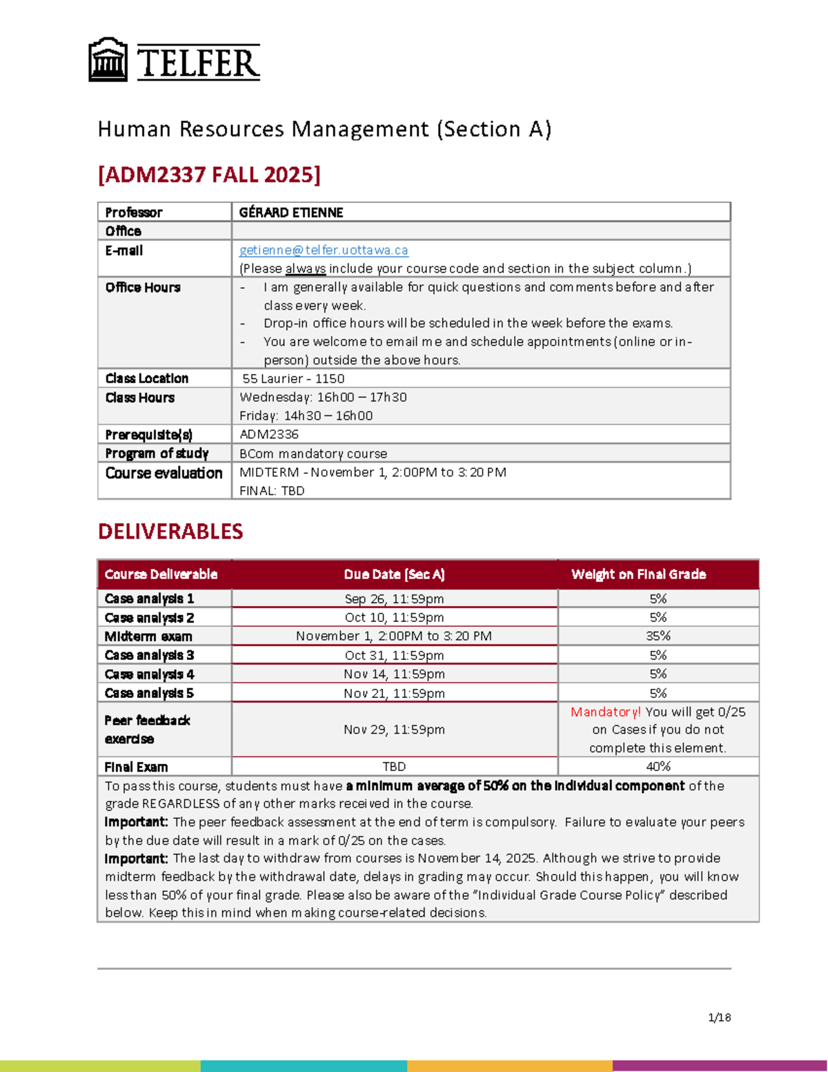 ADM2337 Human Resources Management Course Outline - Section A - Studocu