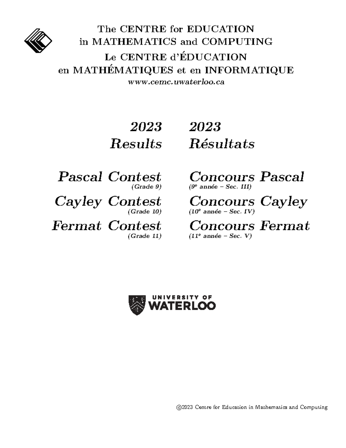 2023 Results of Pascal, Cayley, and Fermat Contests (Grade 9-11) - Studocu
