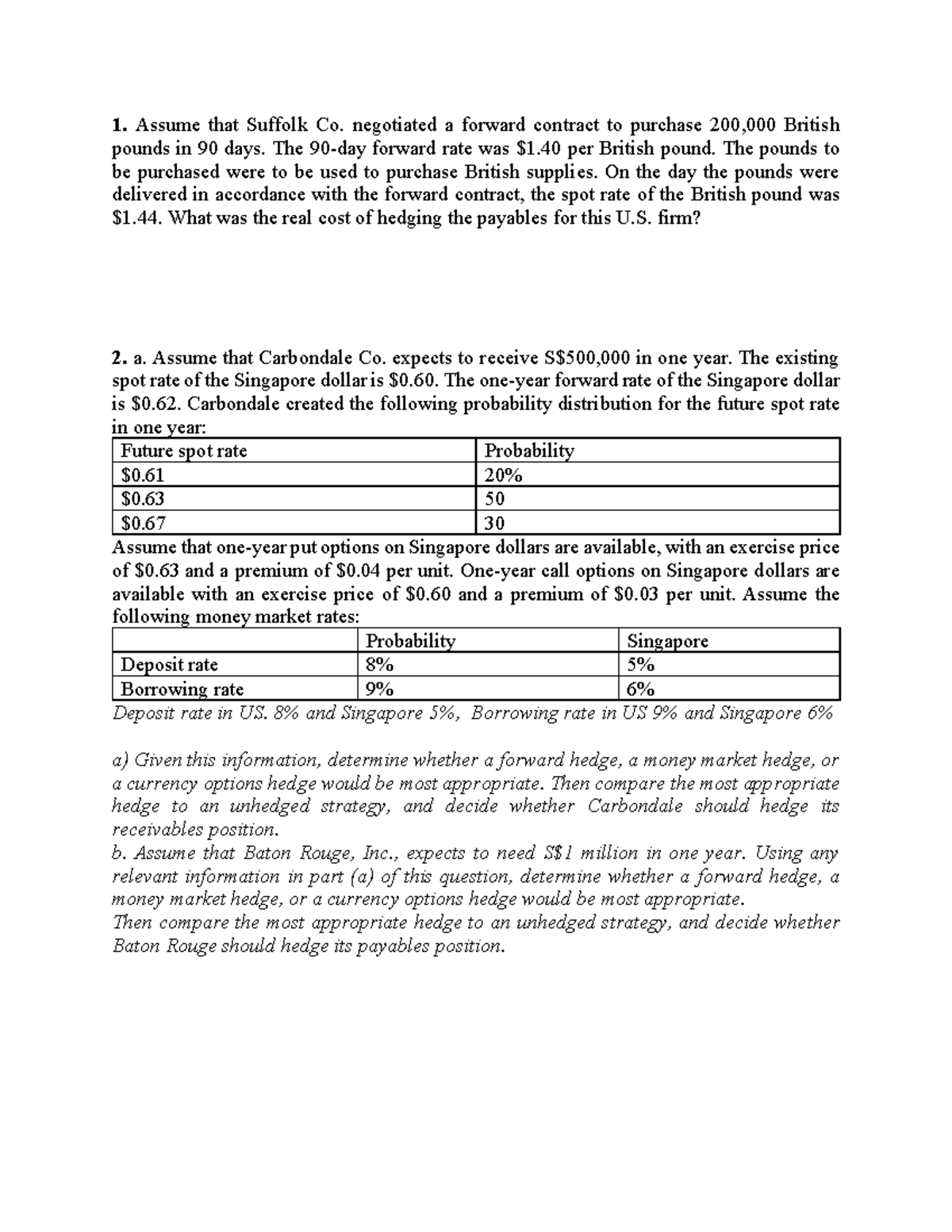 Forward Contracts and Currency Hedging Strategies - FIN 301 - Studocu