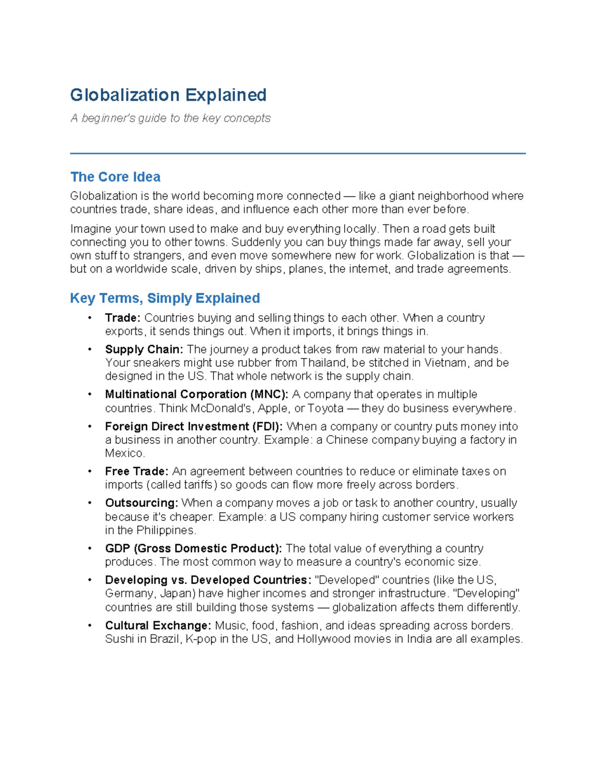 Globalization Explained: Key Concepts and Terms for Understanding - Studocu