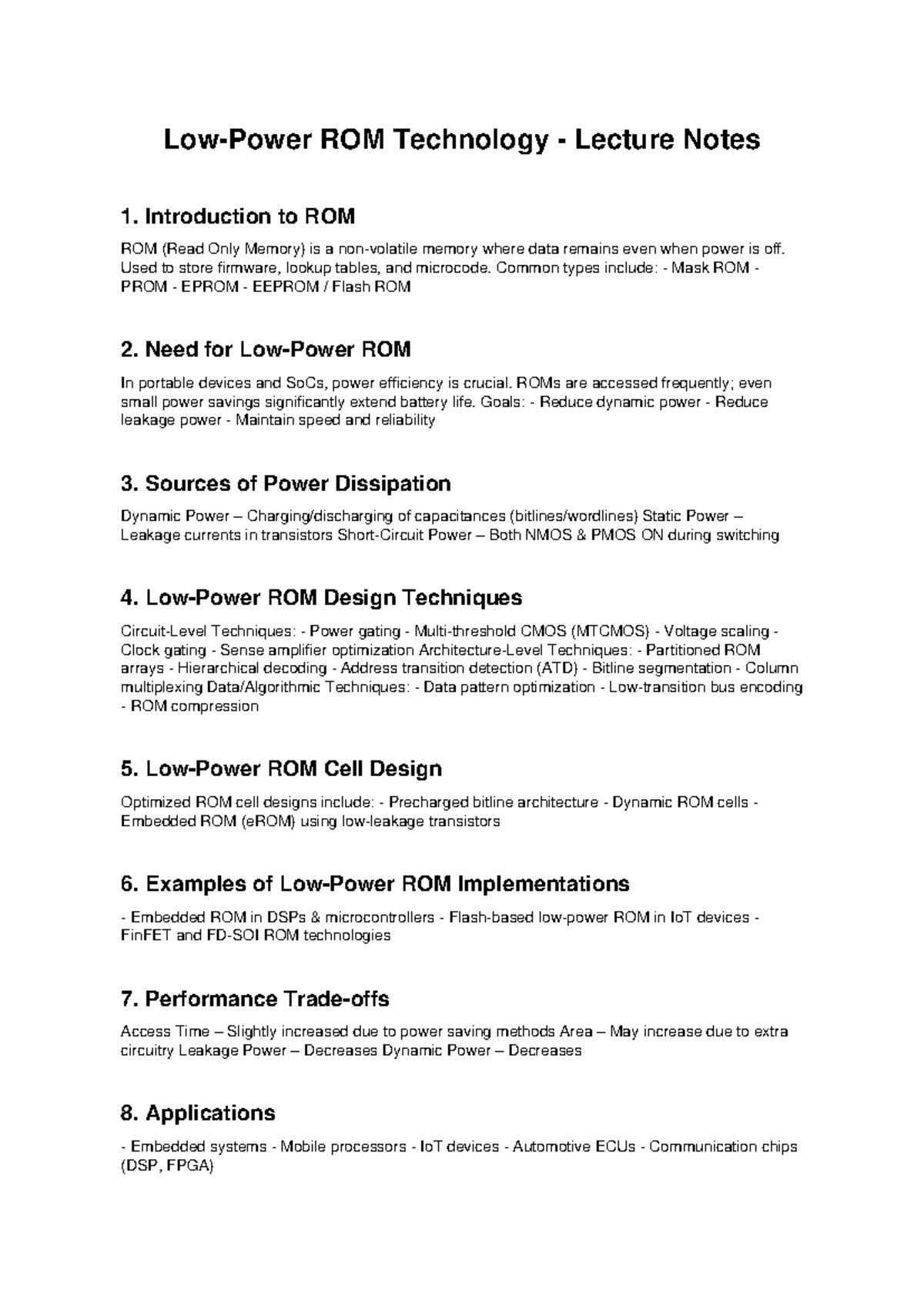 Low Power ROM Technology Lecture Notes (Course Code: ROM101) - Studocu