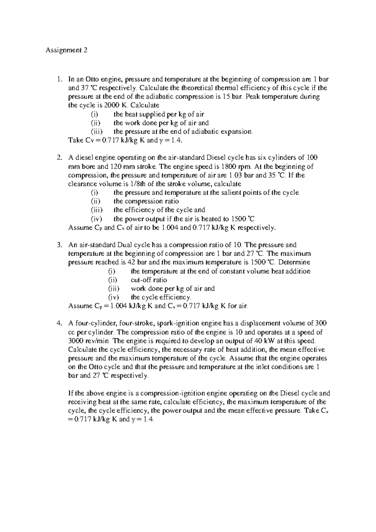 Assignment 2 - Internal combustion engine assginment - Assignment 2 In ...