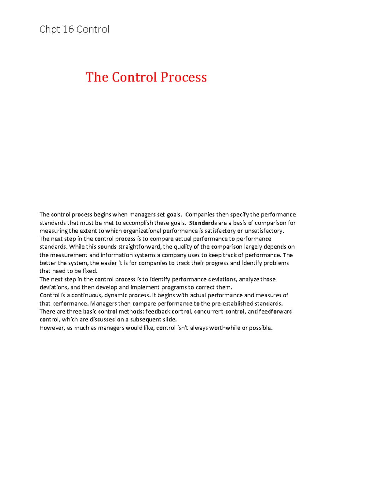 Chapter 16 Control - Principle of Management - Chpt 16 Control The ...