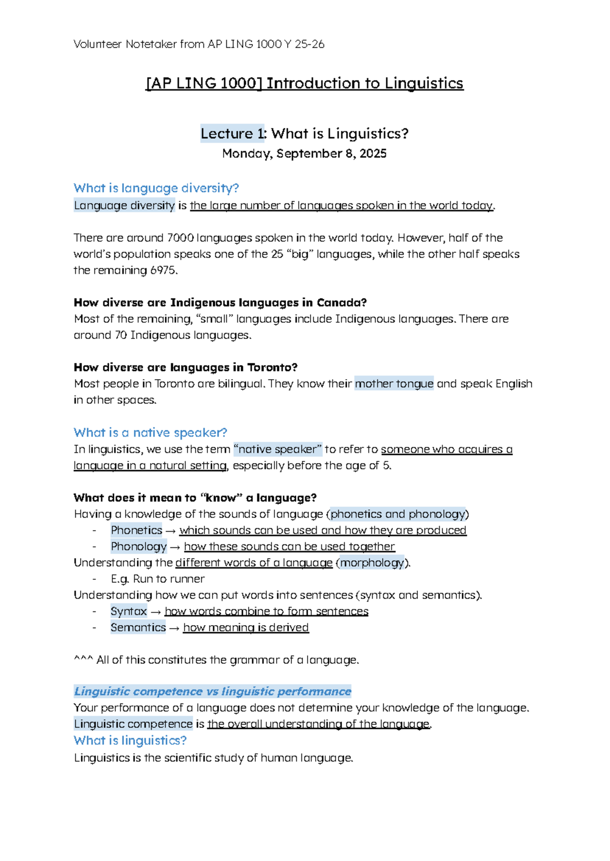 Lecture 1 Summary: What is Linguistics? [AP LING 1000] - Studocu