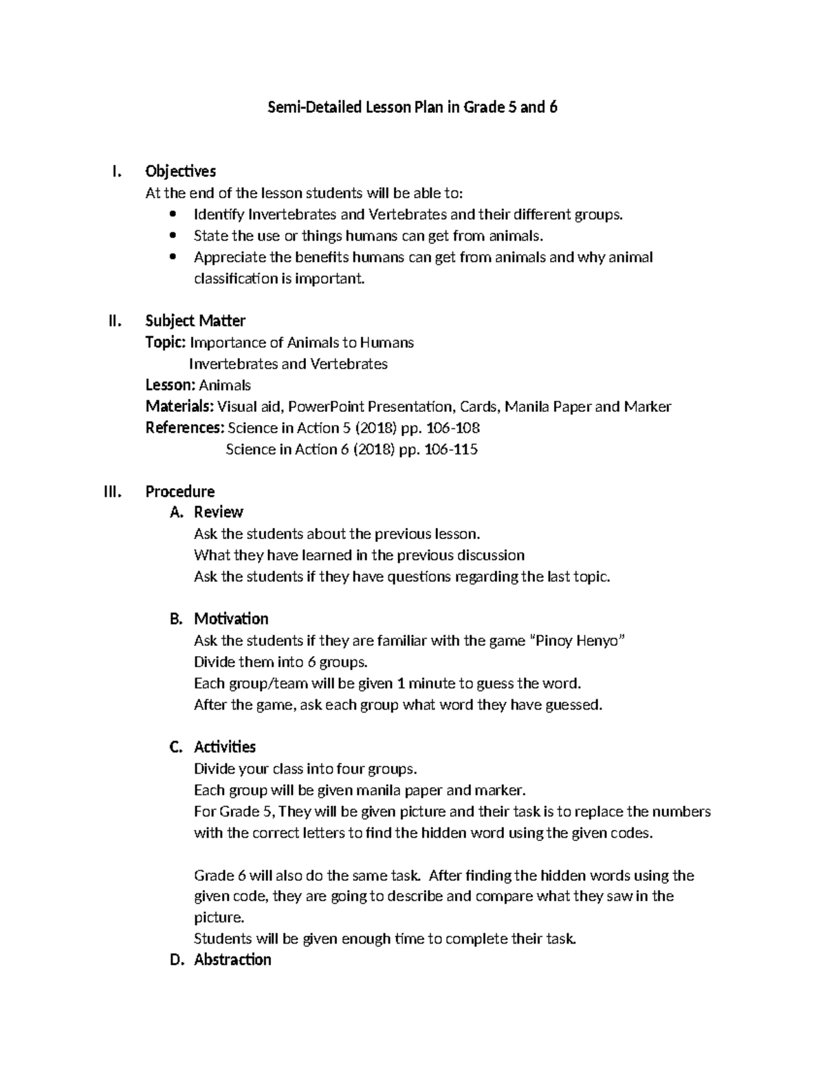 Multigrade Lesson Plan 5 & 6: Importance of Animals to Humans - Studocu