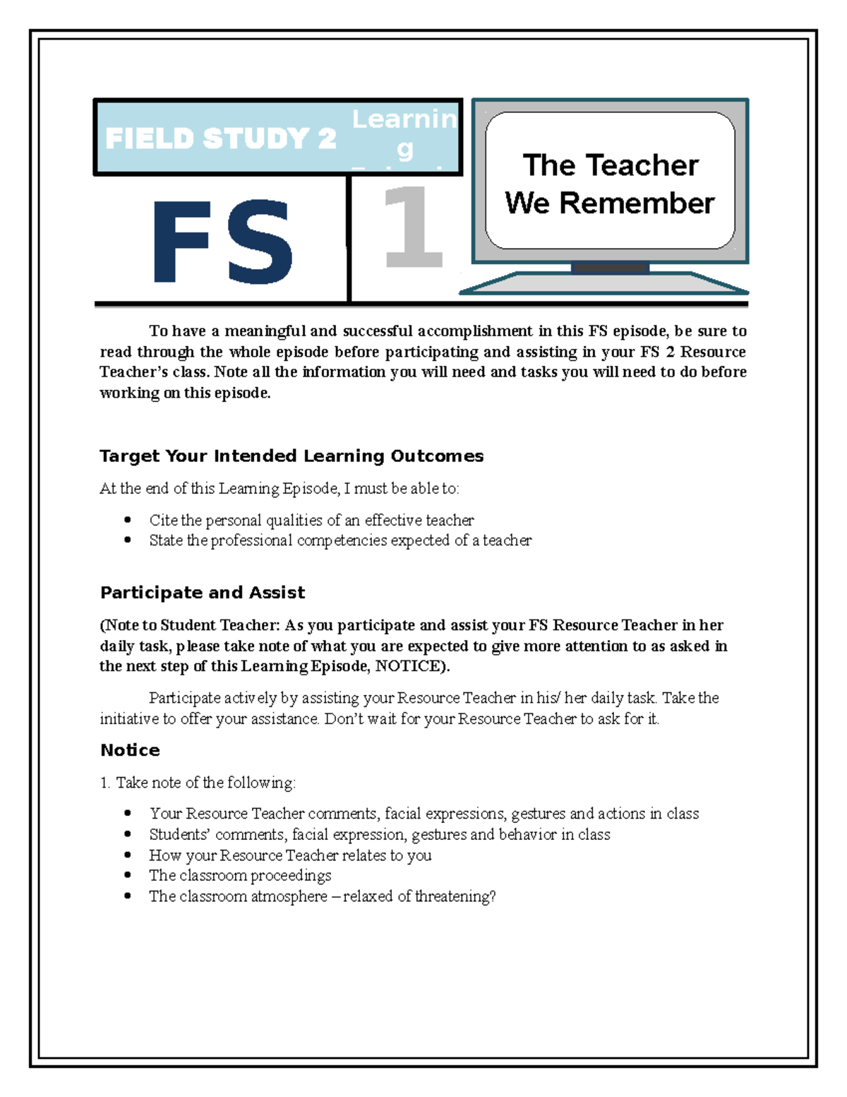 Finallll na ini FS 2 - field study 1 - To have a meaningful and ...