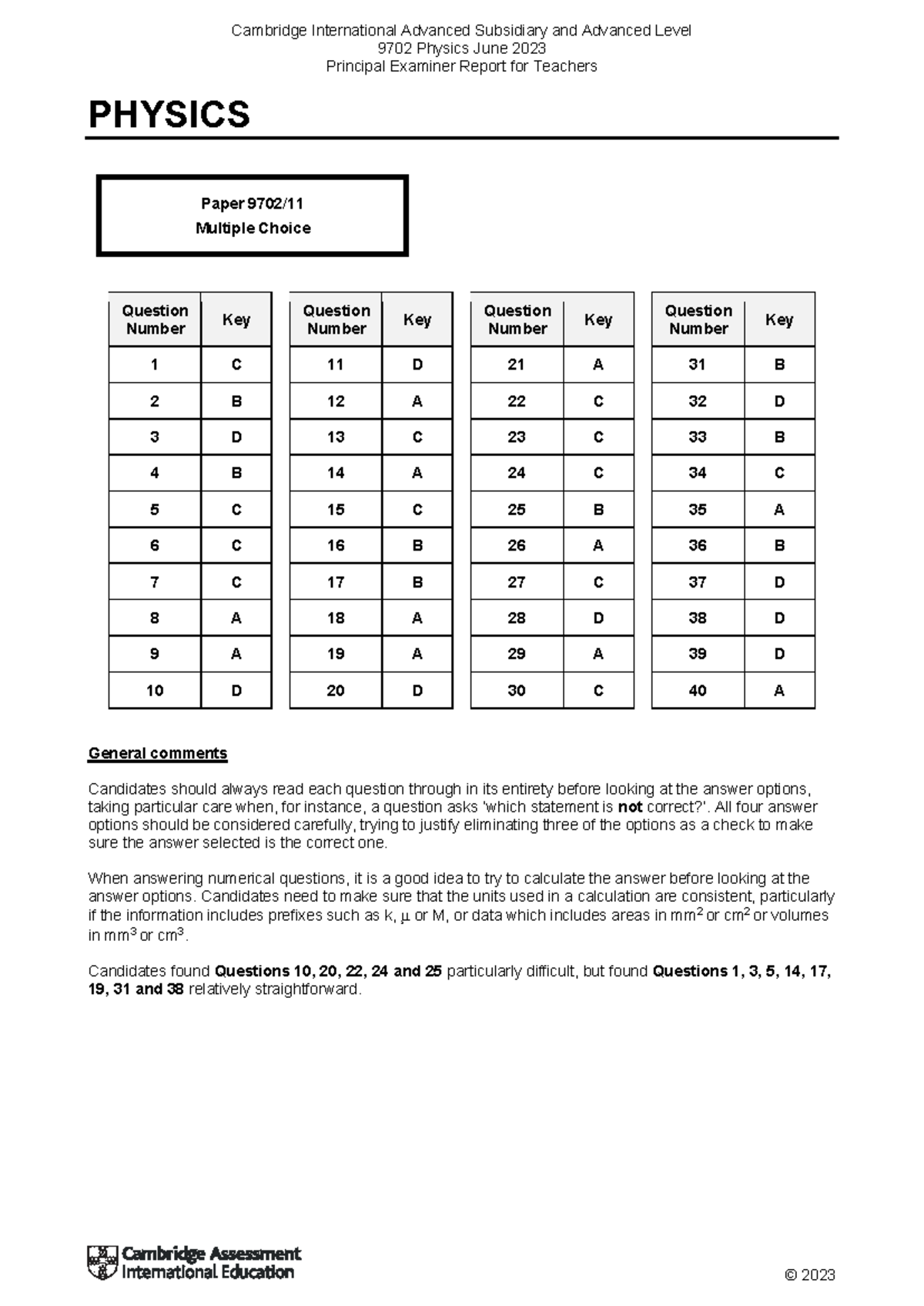 Cambridge International A Level 9702 Physics June 2023 Principal ...
