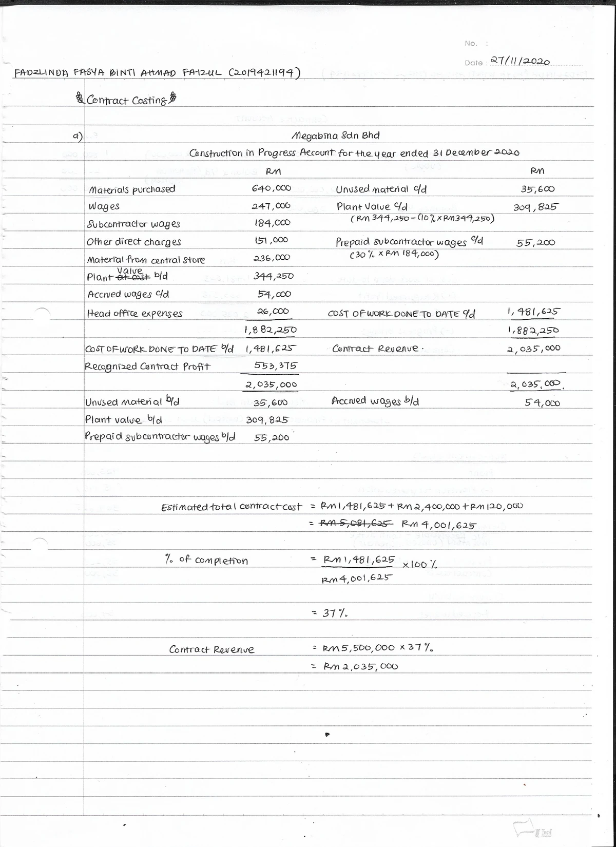 Contract Costing - Notes - FAKULTI PERAKAUNAN UiTMCAWANGANJOHOR MAF201 ...