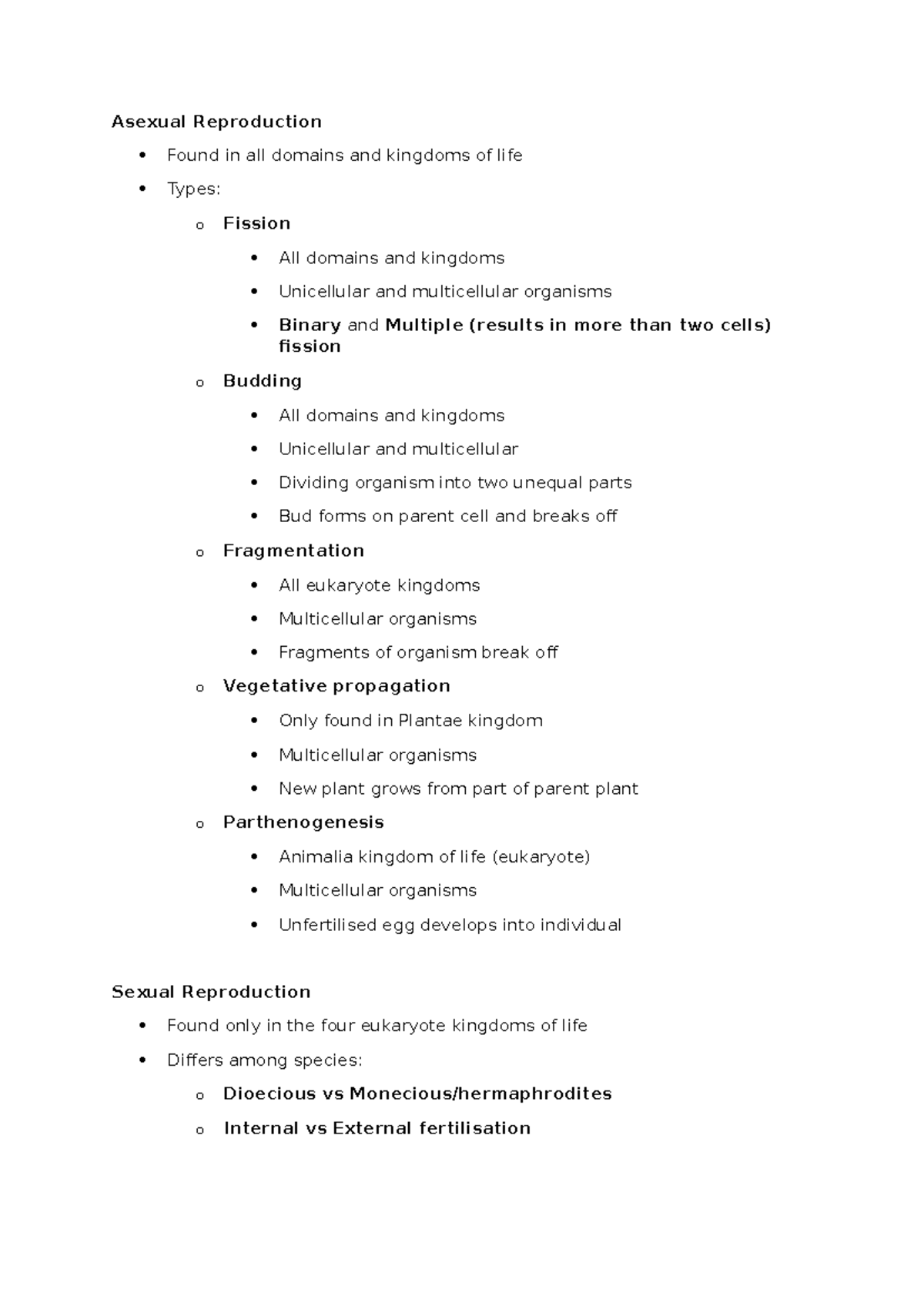Biology L1 Notes - Asexual Reproduction Found in all domains and ...