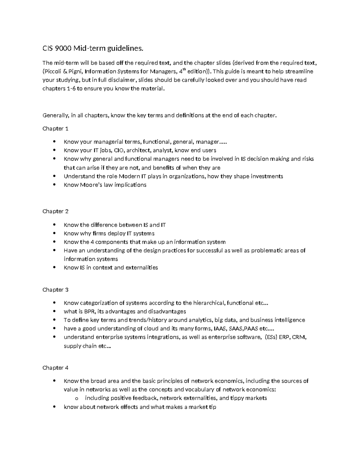 CIS 9000 Midterm Study Guide: Key Concepts from Chapters 1-6 - Studocu
