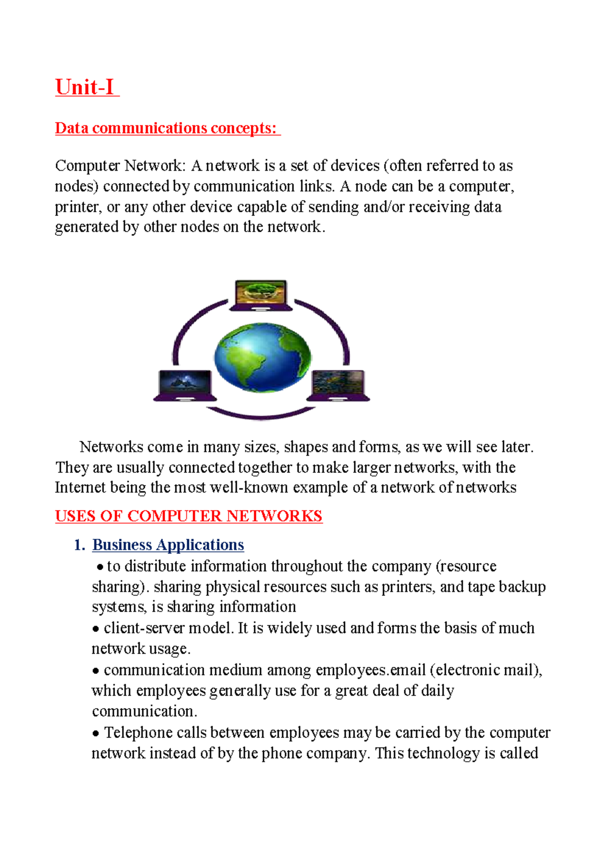Unit 1 CN: Detailed Notes on Data Communications Concepts - Studocu