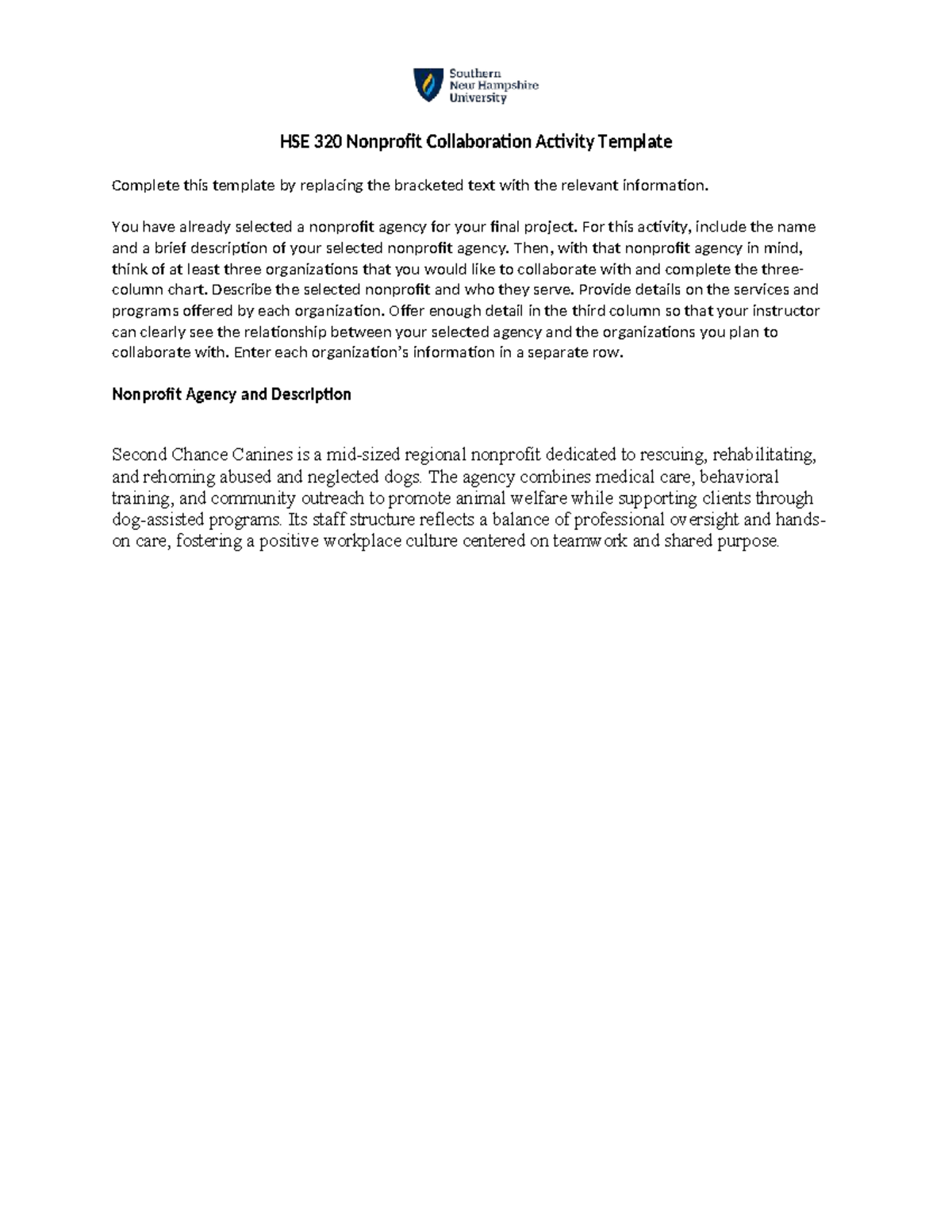 HSE 320 Nonprofit Collaboration Activity Template - Studocu