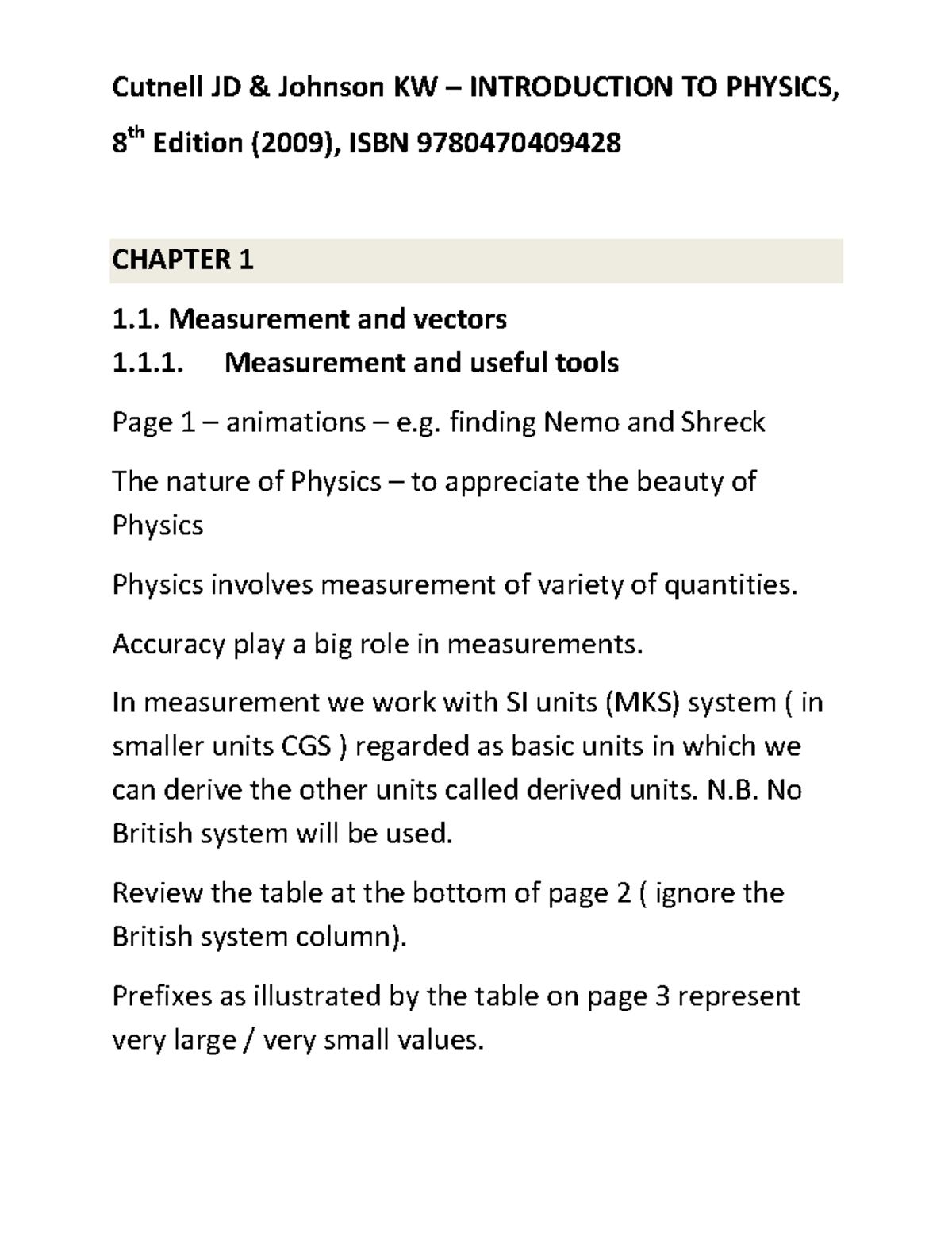 PHYS 101: Intro to Physics - Chapter 1: Measurement & Vectors Notes ...