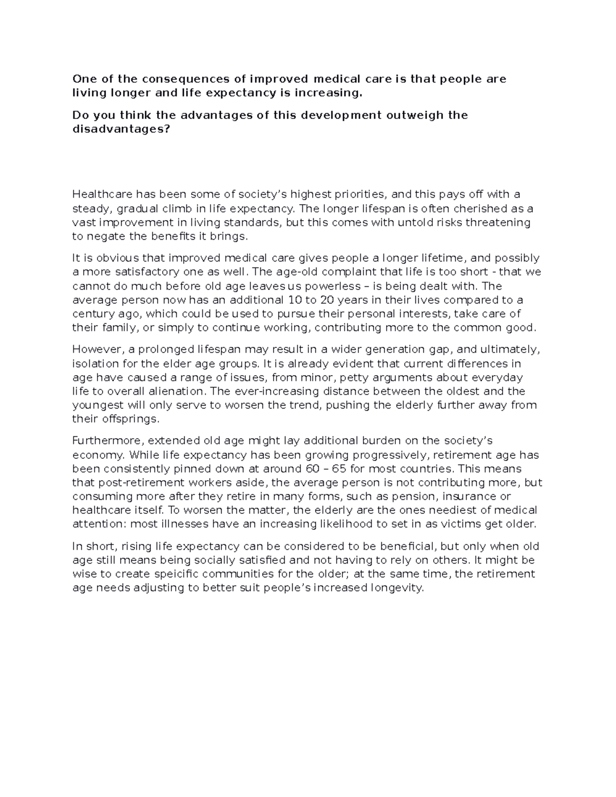 Healthcare Discourse Analysis: Impacts of Increased Life Expectancy ...
