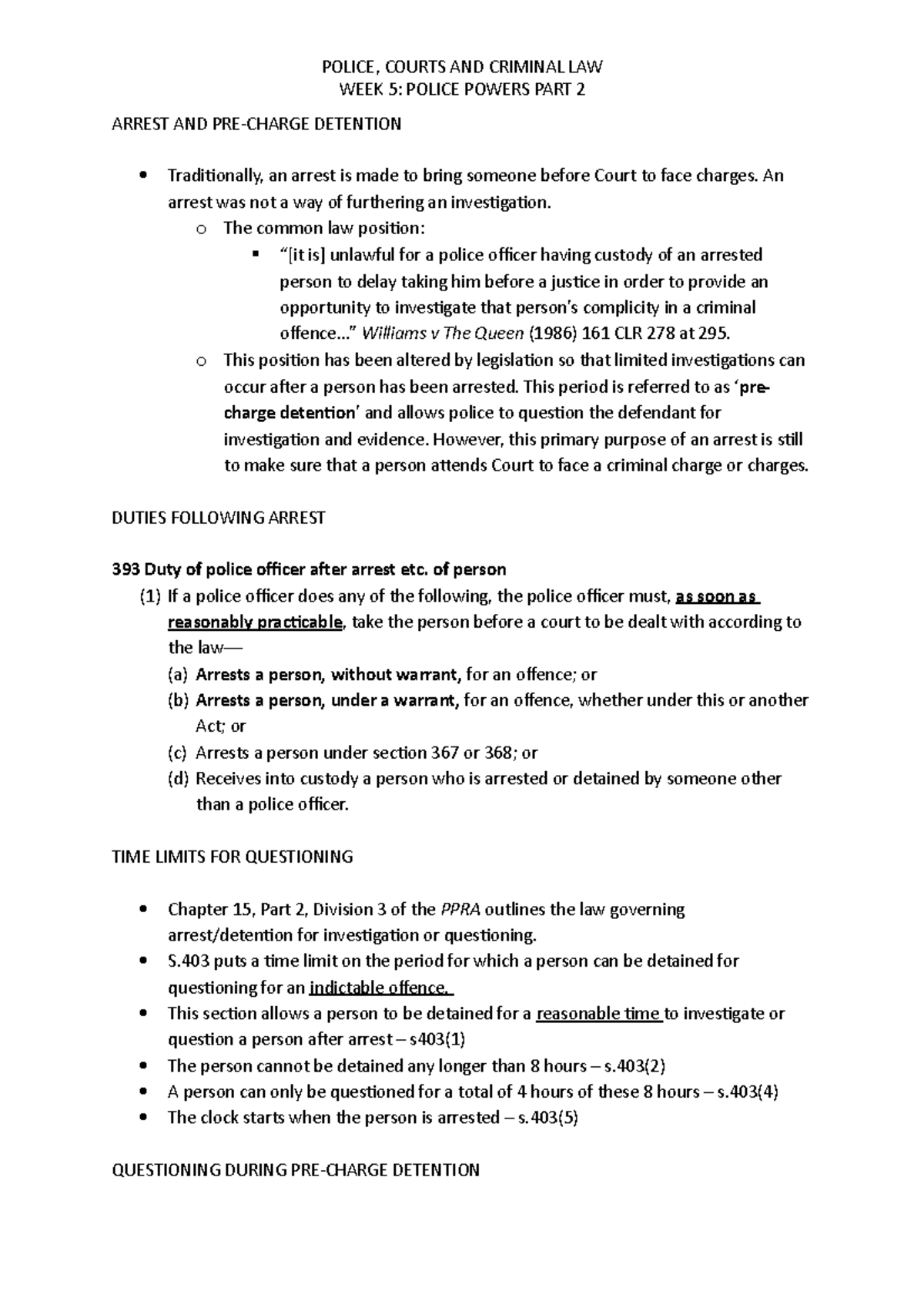 PC&L.WK5. Lecture on Police Powers: Arrest, Detention, and Rights - Studocu