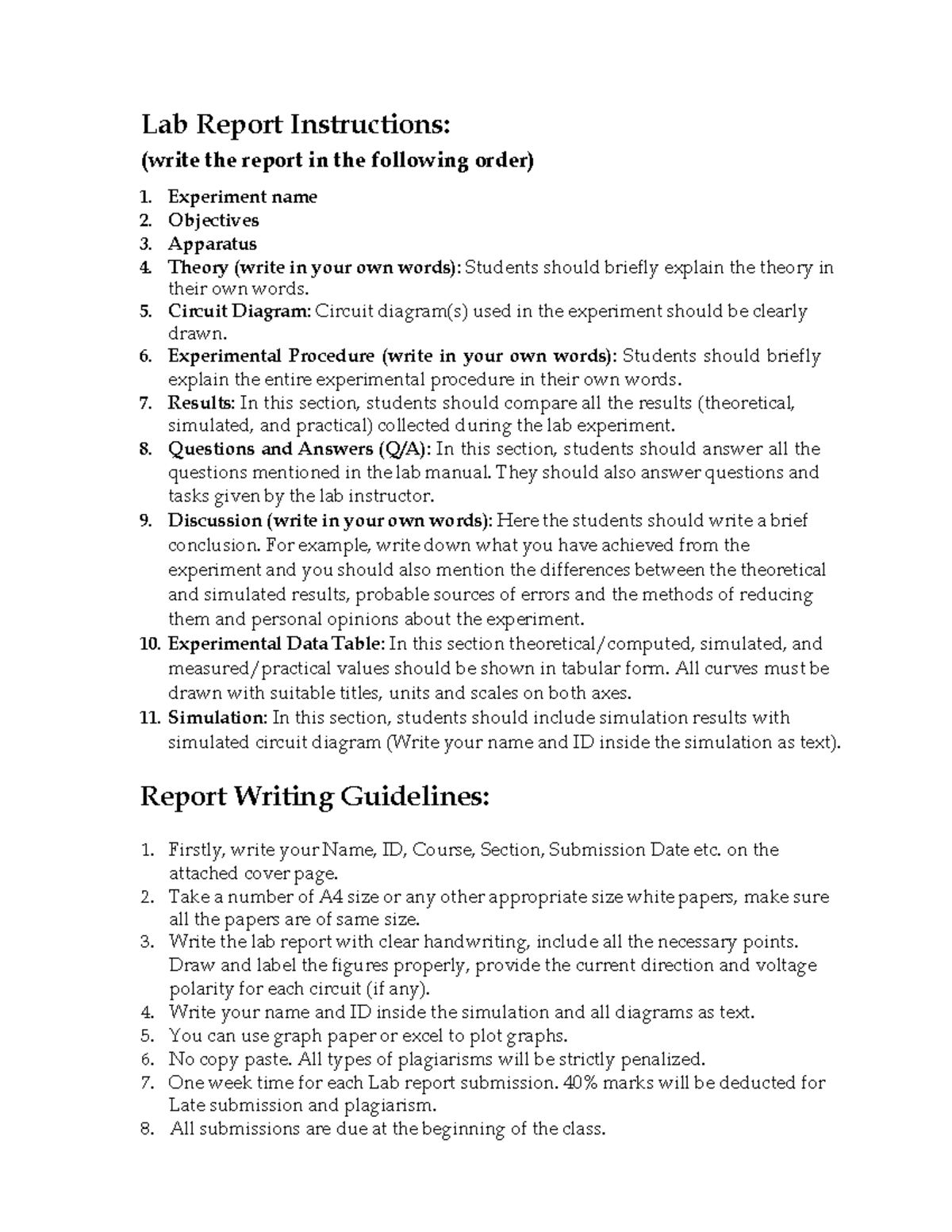 Lab Report Guidelines: Structuring Your Experiment (Course Code) - Studocu