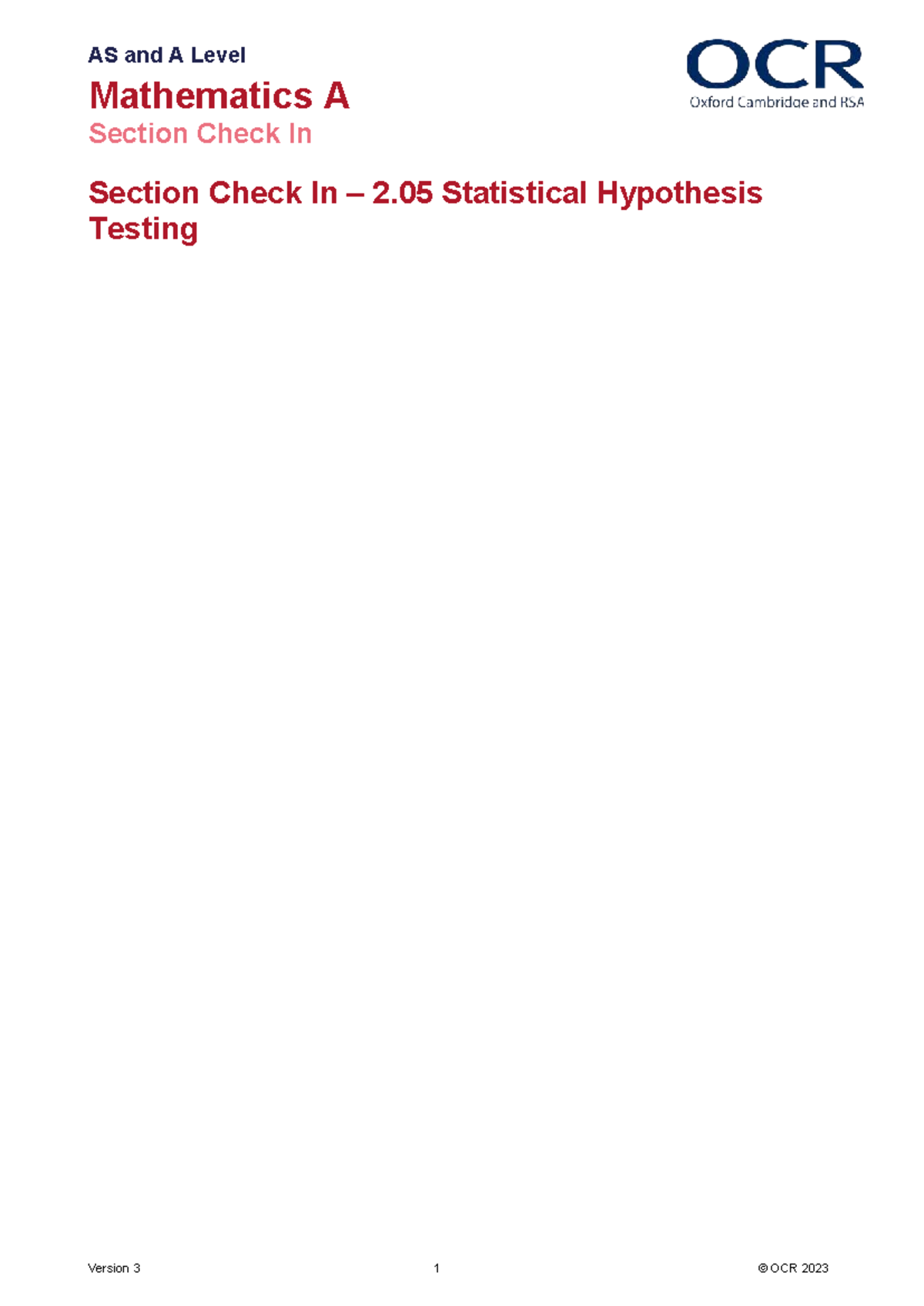 AS and A Level Mathematics A: Statistical Hypothesis Testing (OCR 2023 ...