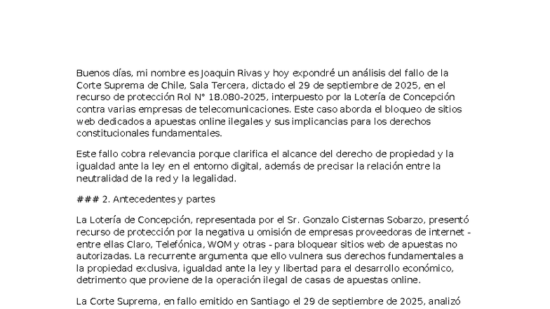 Análisis del Fallo de la Corte Suprema de Chile en Recurso de ...