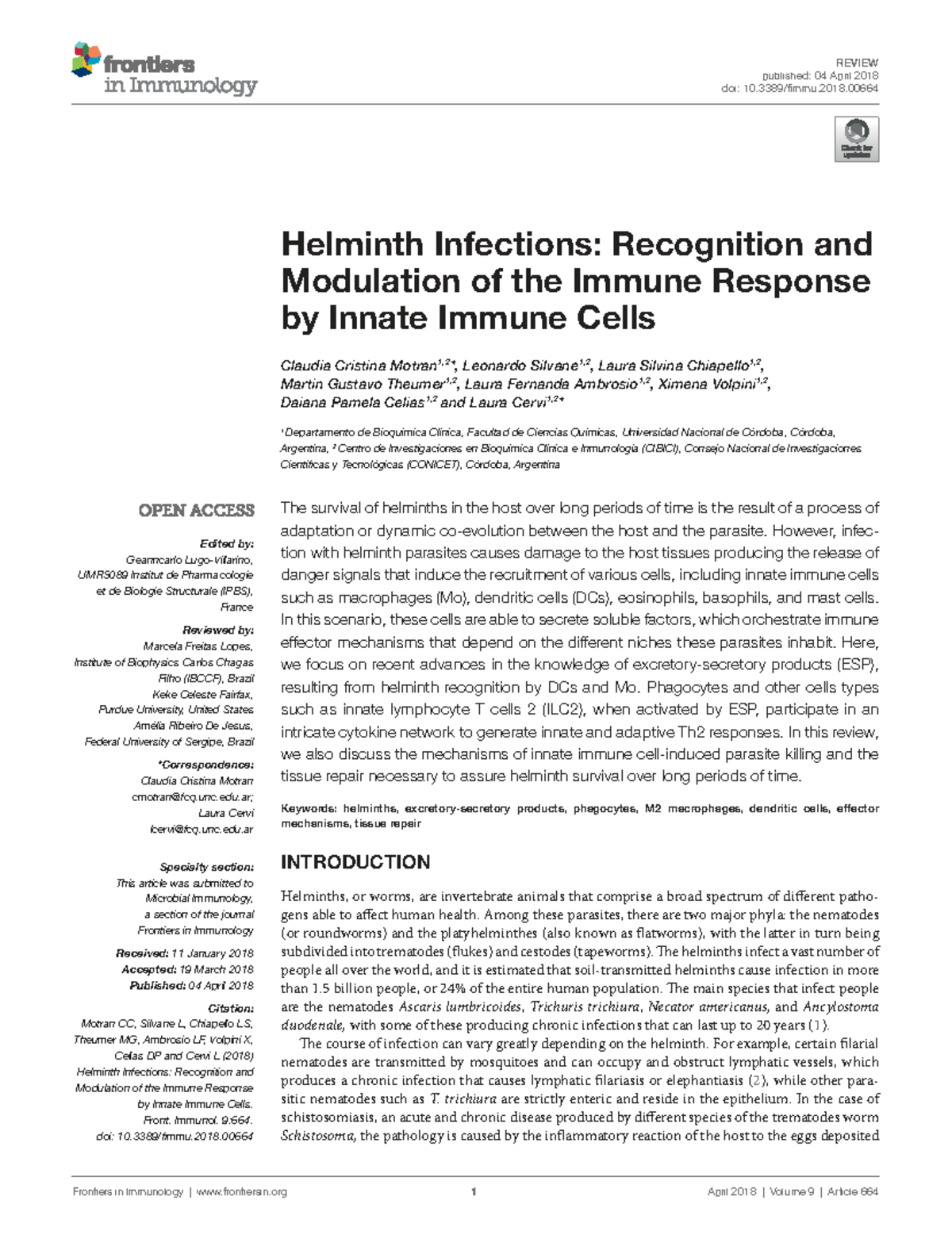 Helminth Infections: Immune Response Modulation by Innate Cells (BIO ...