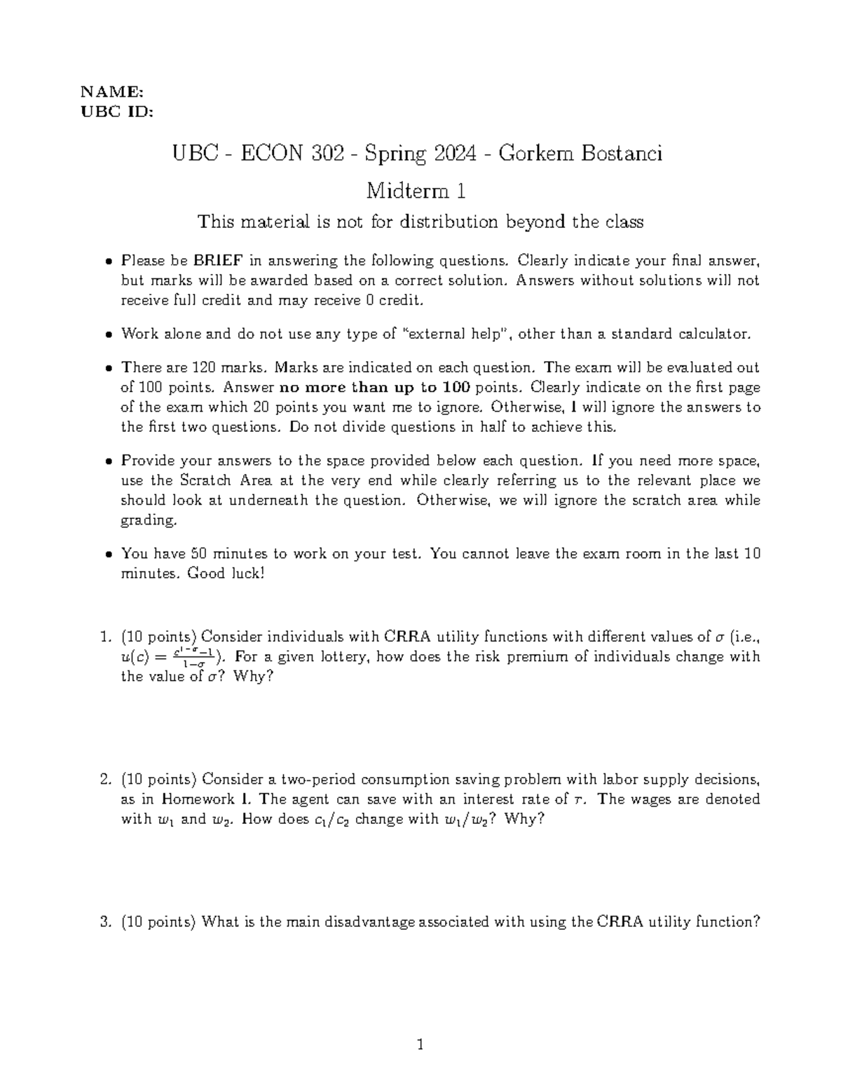 ECON 302 Spring 2024 Midterm 1 Practice Exam - Studocu