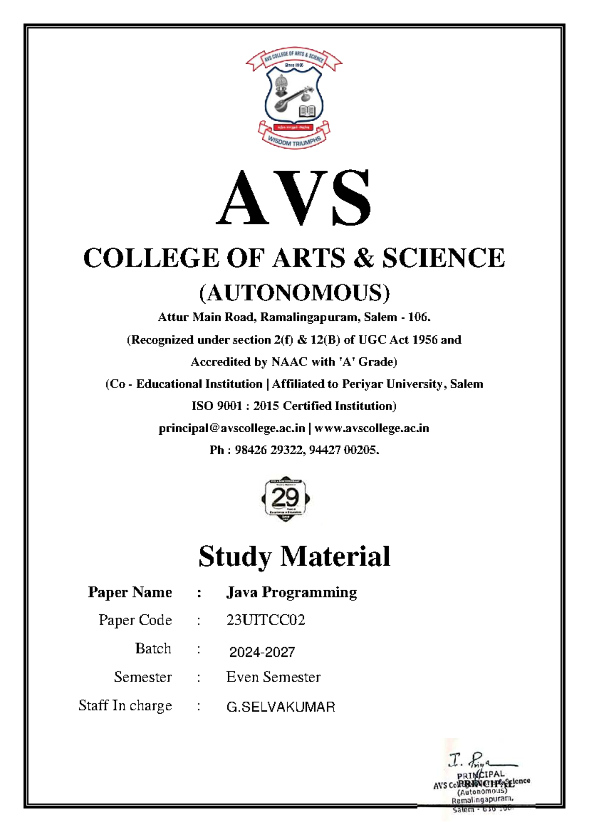 Java Programming Study Notes for 23UITCC02 - Even Semester - Studocu