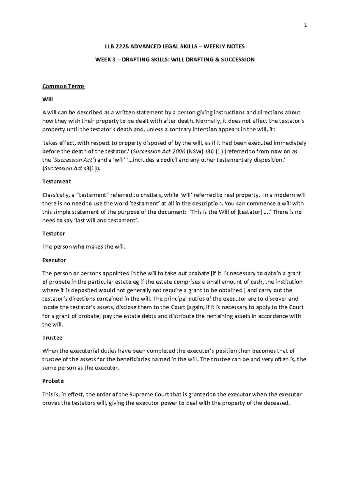 3 LLB 2225 ALS Notes WK 3 - Drafting Skills: Will Drafting Essentials ...