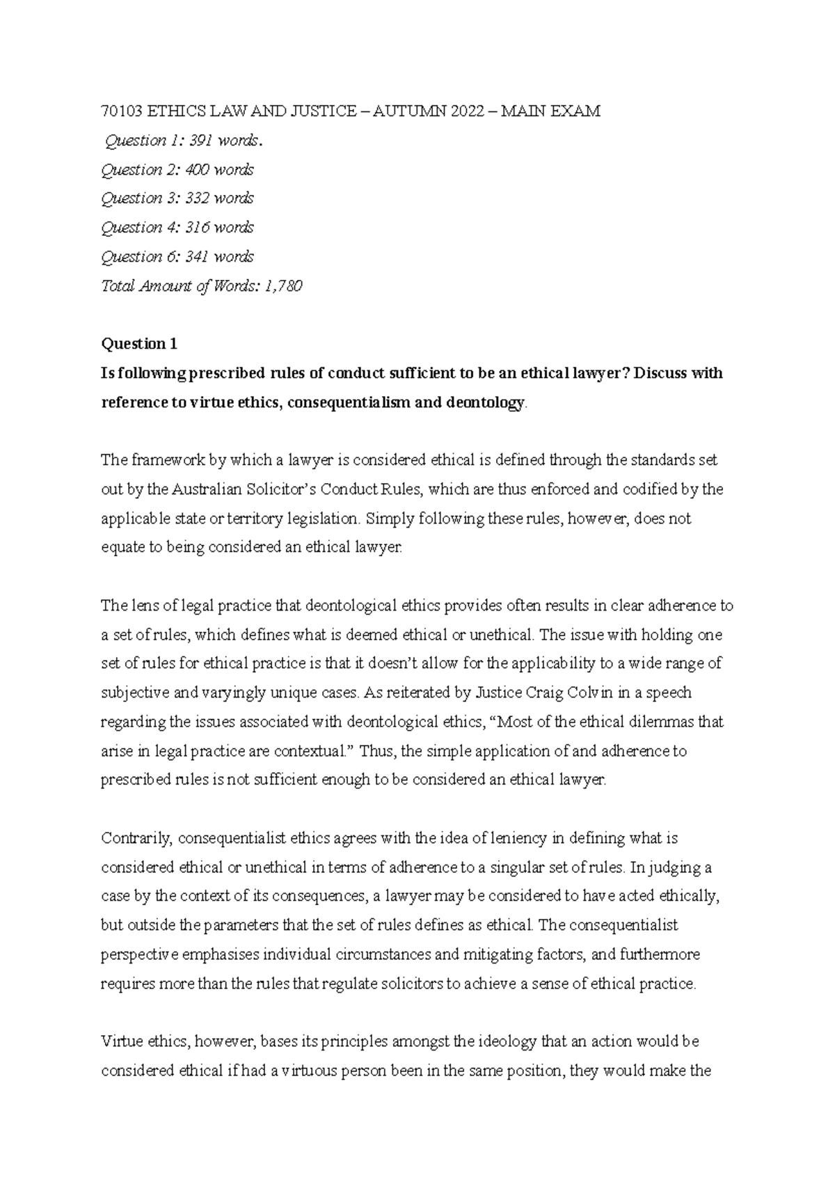 ELJ 70103 Final Exam - Access to Justice & Ethical Challenges in Law ...