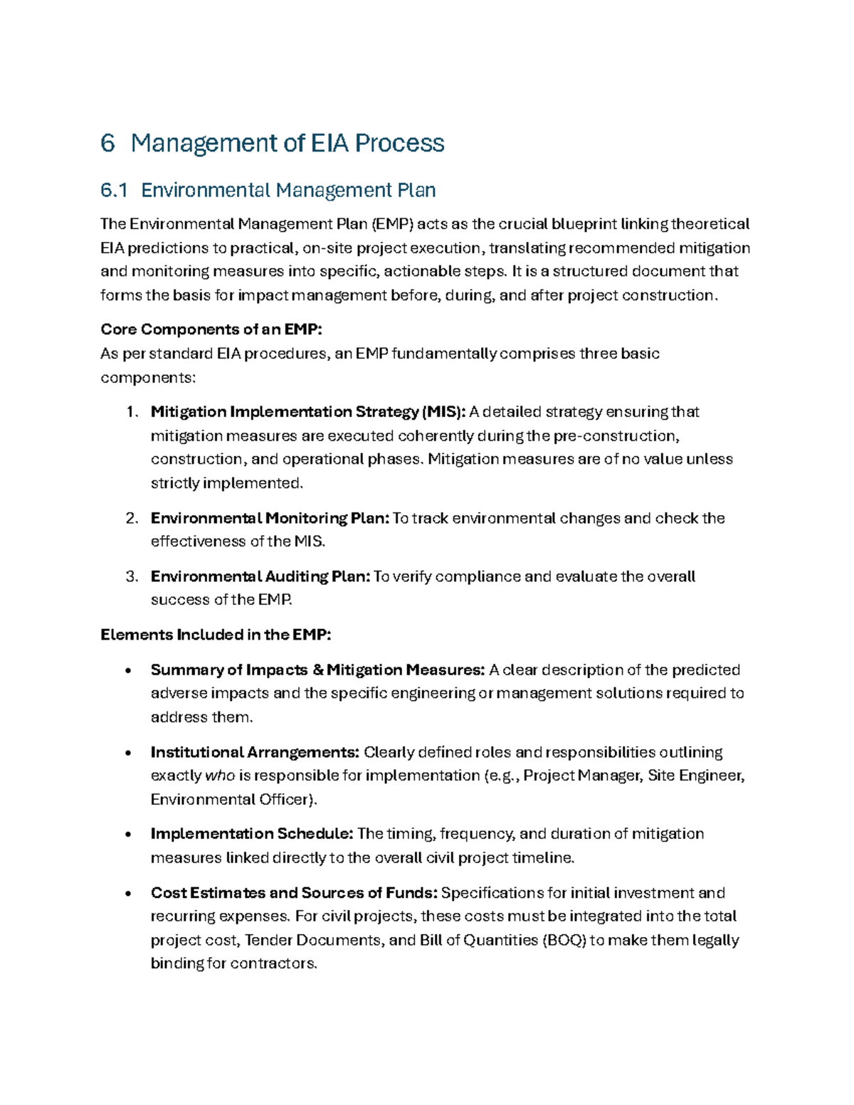 EIA Lecture 6: Key Components of Environmental Management Plans - Studocu