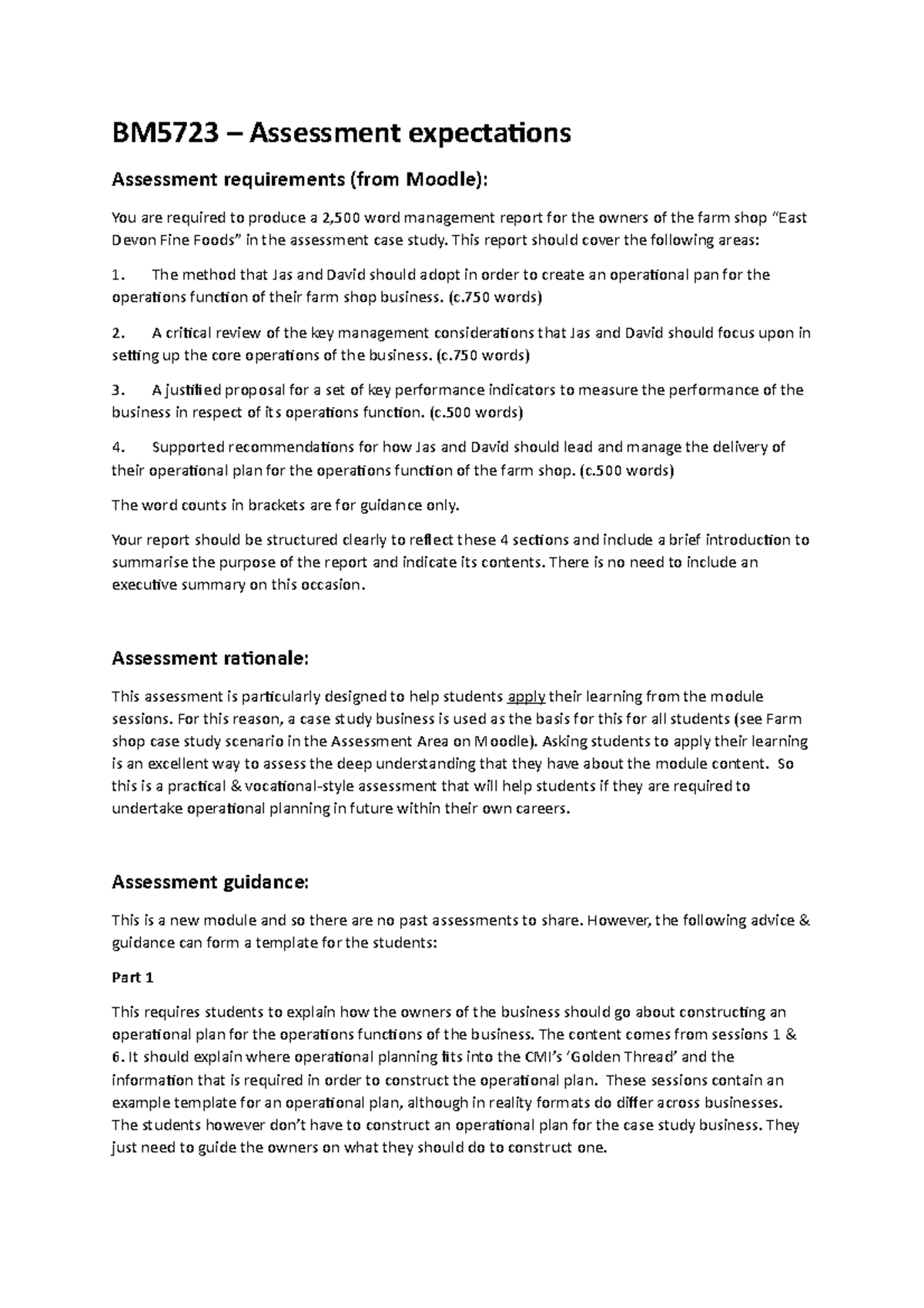 BM5723-Final Assessment Guidelines for Management Report on Operations ...