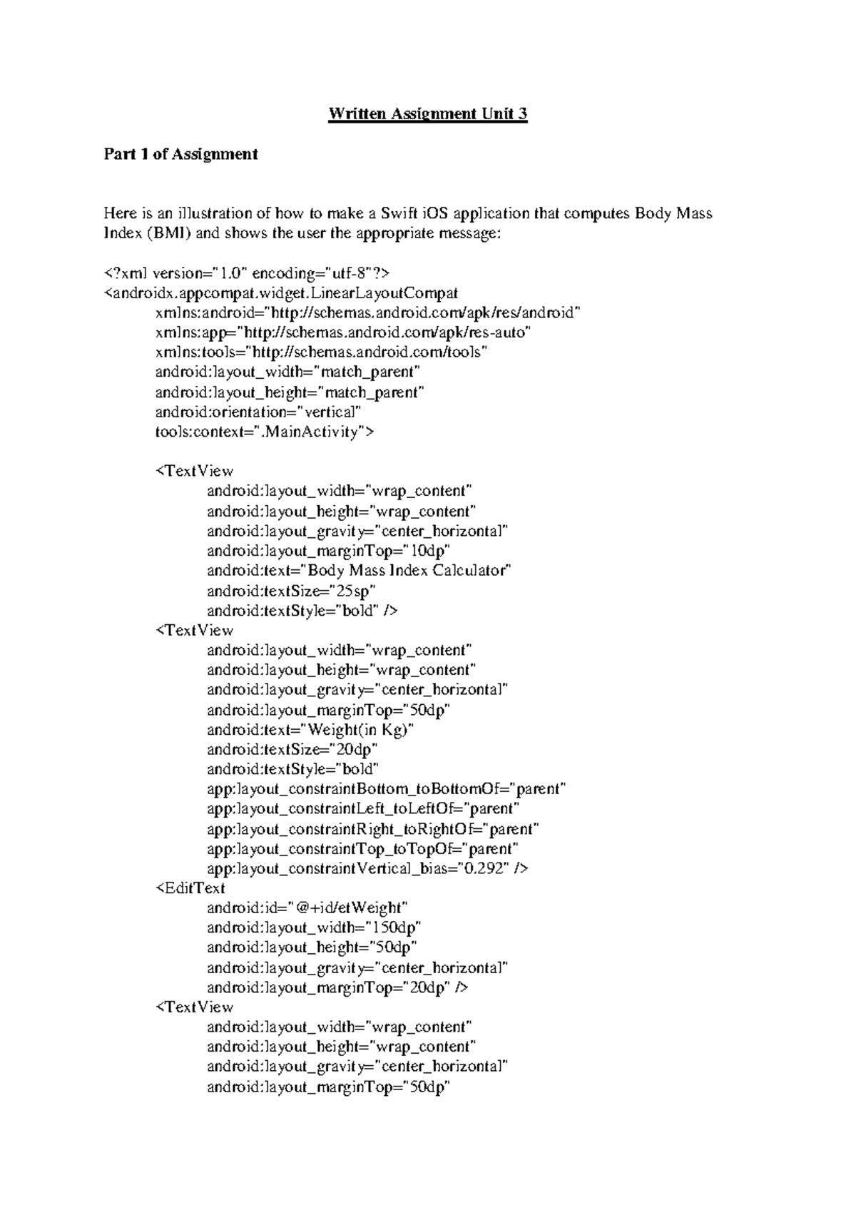 Written Assignment Unit 3: Creating a BMI Calculator App - Studocu