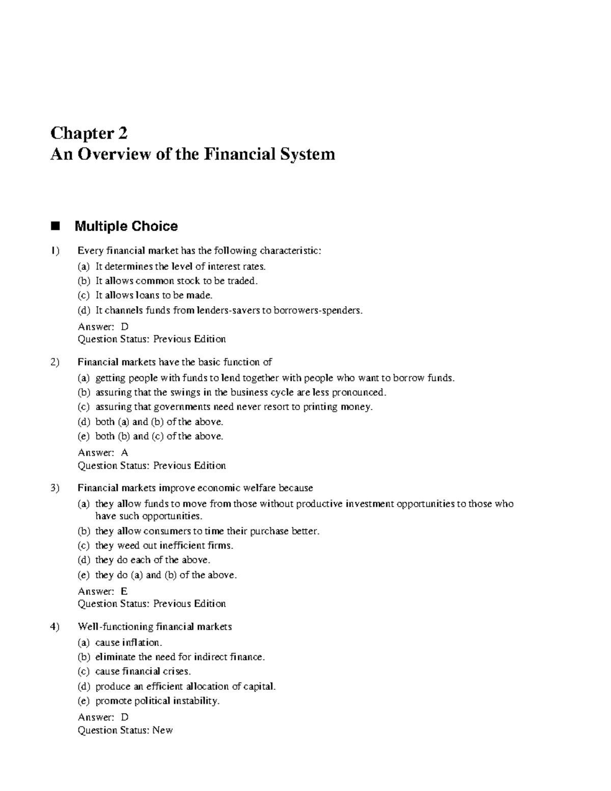 Answers to Quiz Questions - Chapter 2: Overview of the Financial System ...