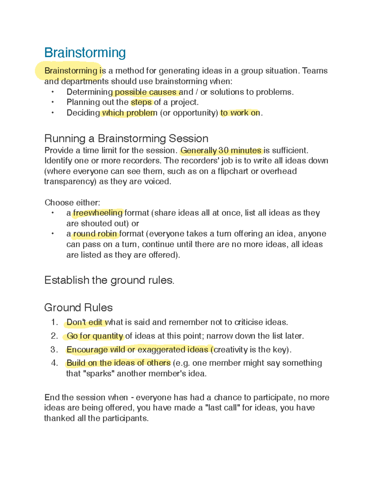 Effective Brainstorming Techniques for Group Idea Generation - Studocu